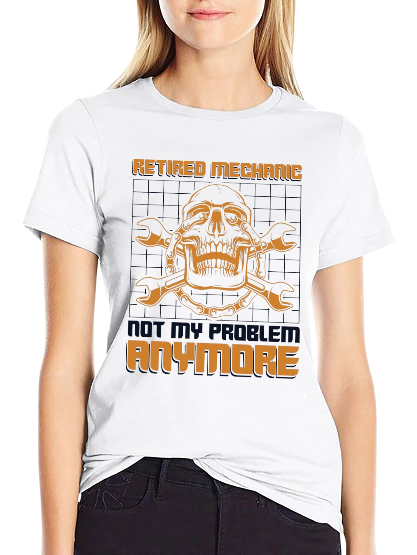 Retired Mechanic T-Shirt - Skull & Wrenches Design