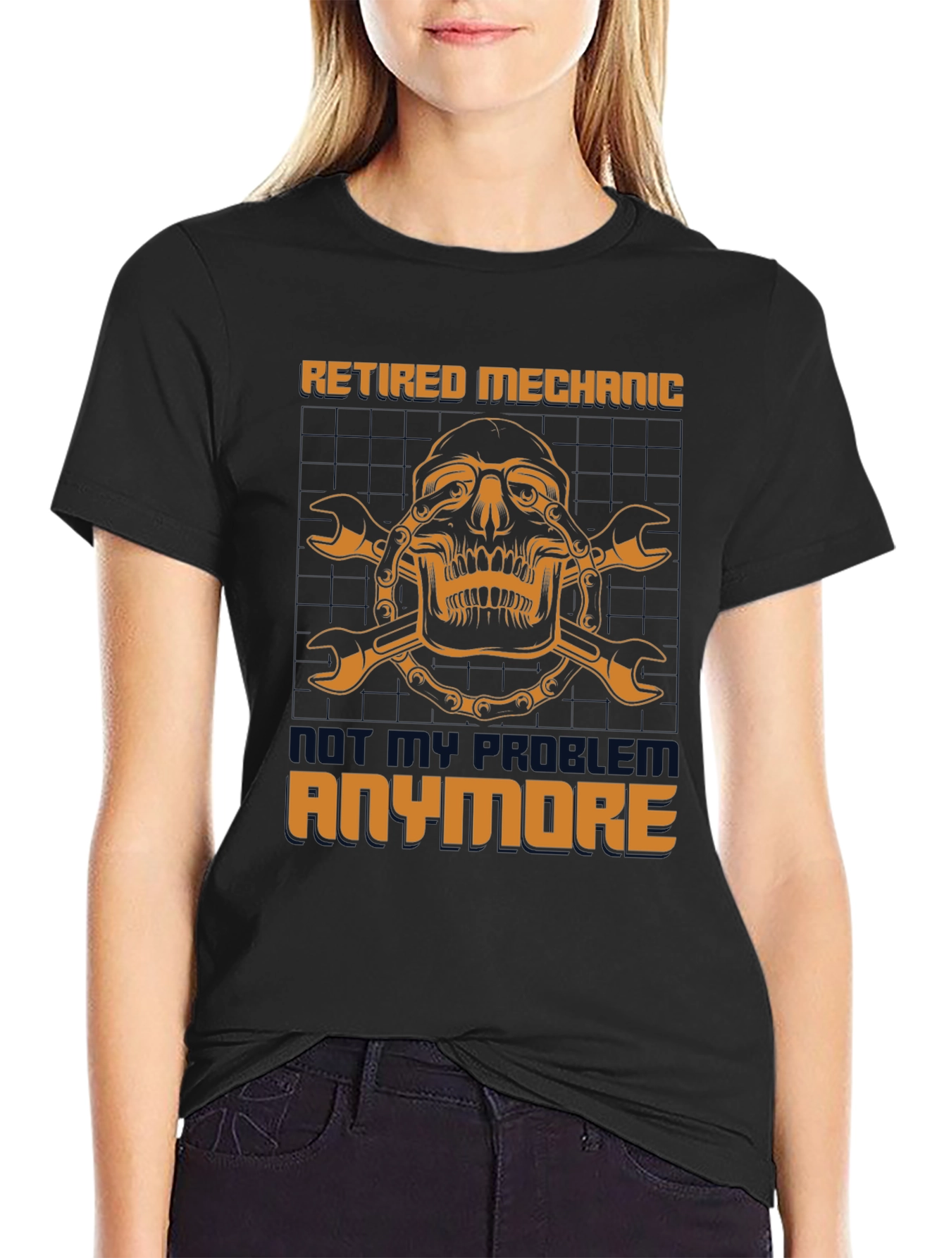 Retired Mechanic T-Shirt - Skull & Wrenches Design