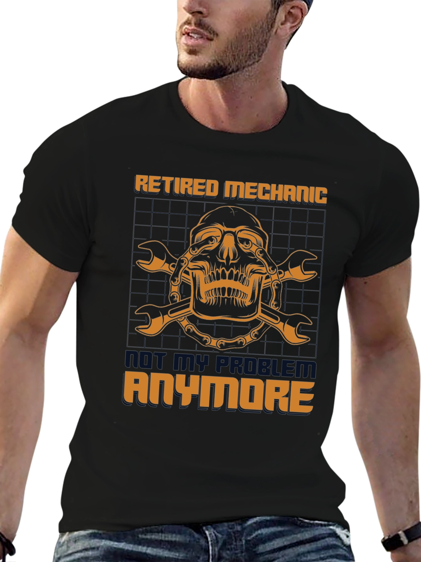 Retired Mechanic T-Shirt - Skull & Wrenches Design