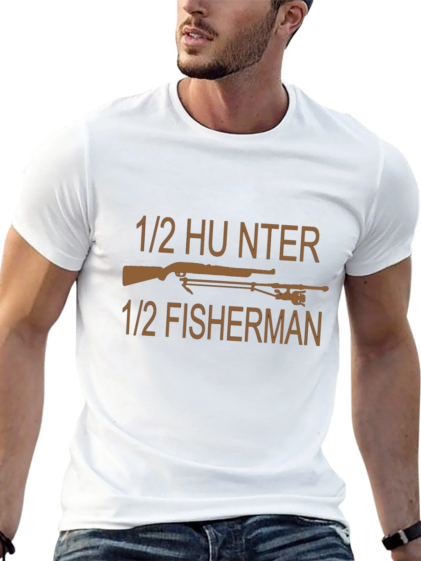 1/2 Hunter 1/2 Fisherman Black T-Shirt