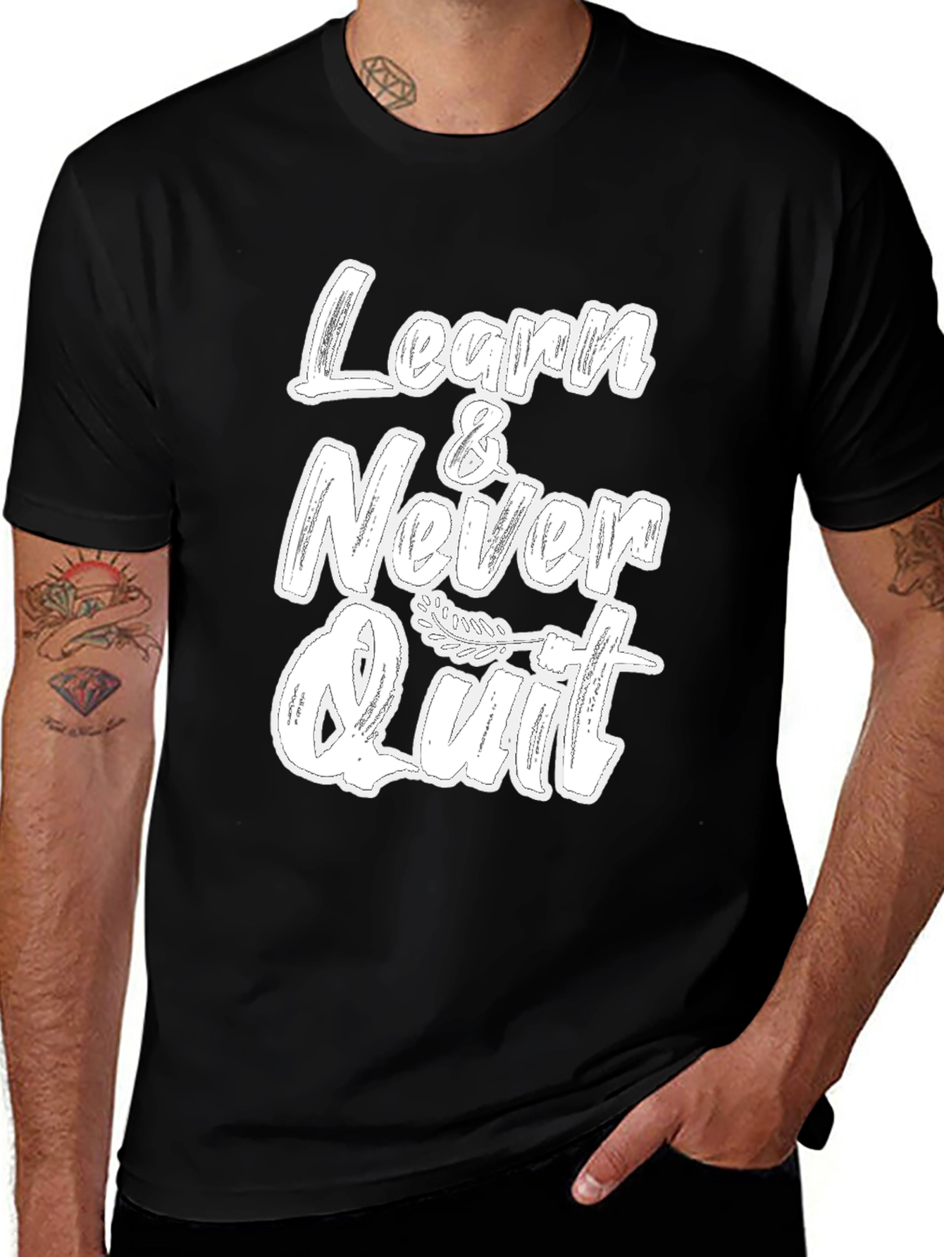 Learn & Never Quit Black Graphic T-Shirt