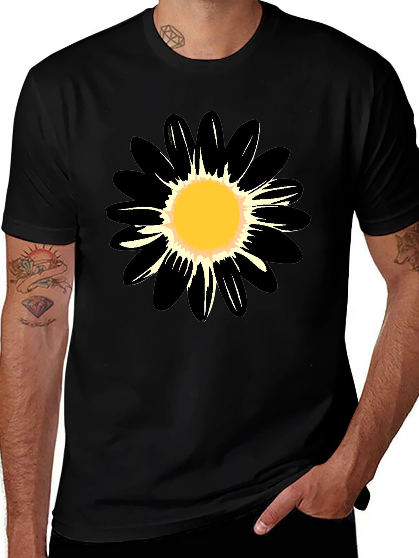 Black Daisy Graphic Tee - Casual Comfort
