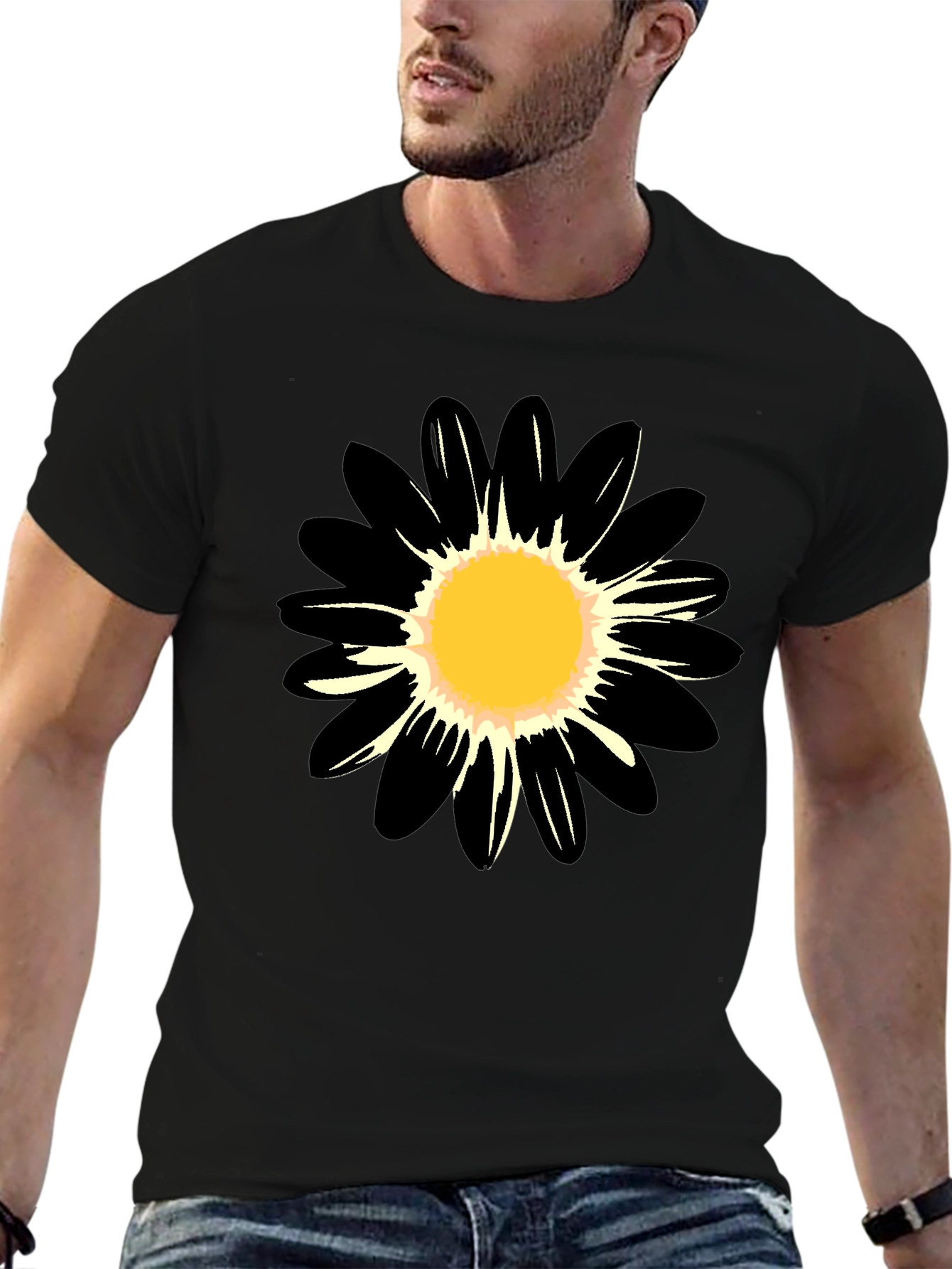 Black Daisy Graphic Tee - Casual Comfort