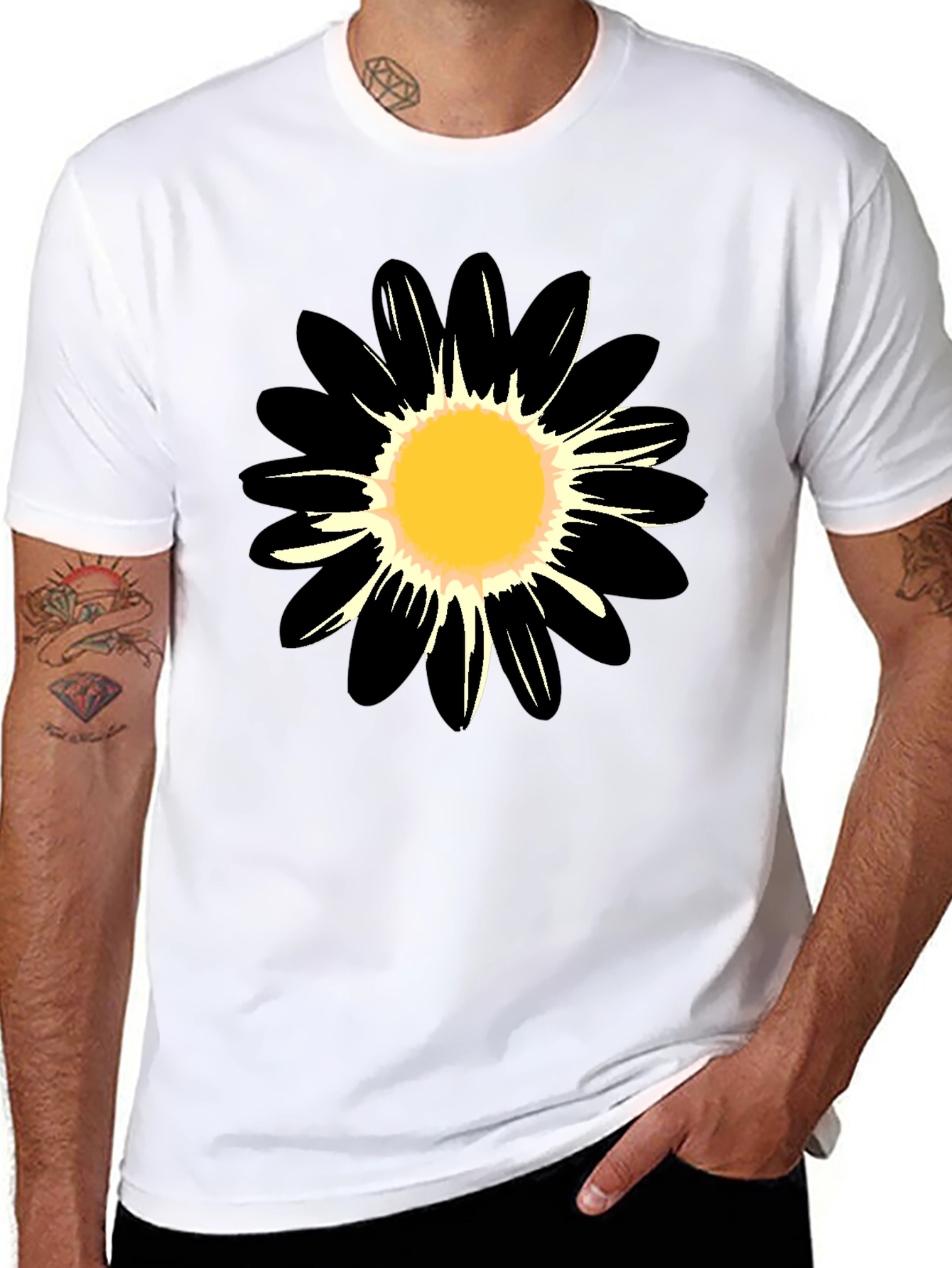 Black Daisy Graphic Tee - Casual Comfort