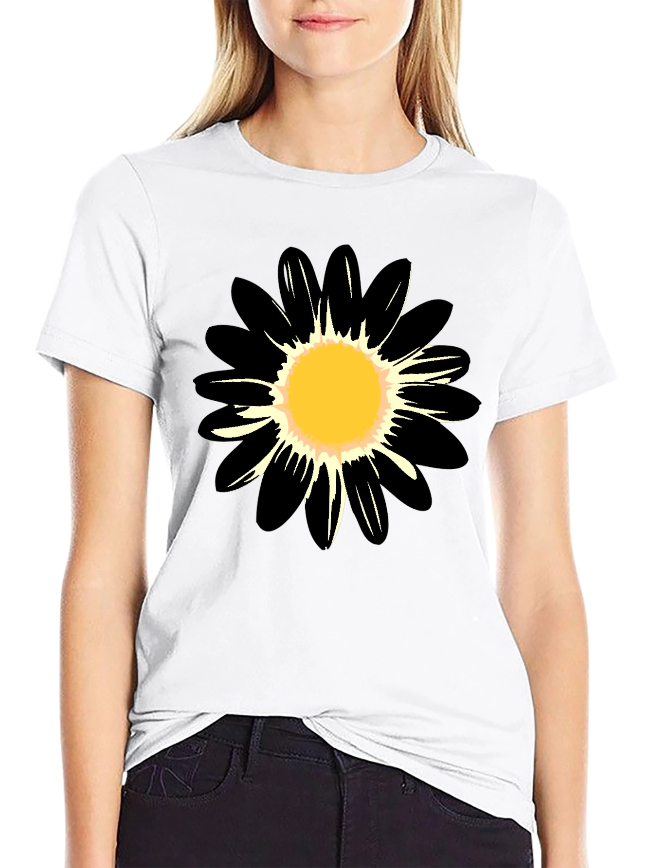 Black Daisy Graphic Tee - Casual Comfort
