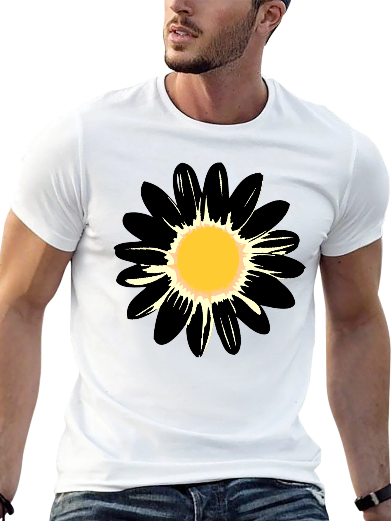 Black Daisy Graphic Tee - Casual Comfort