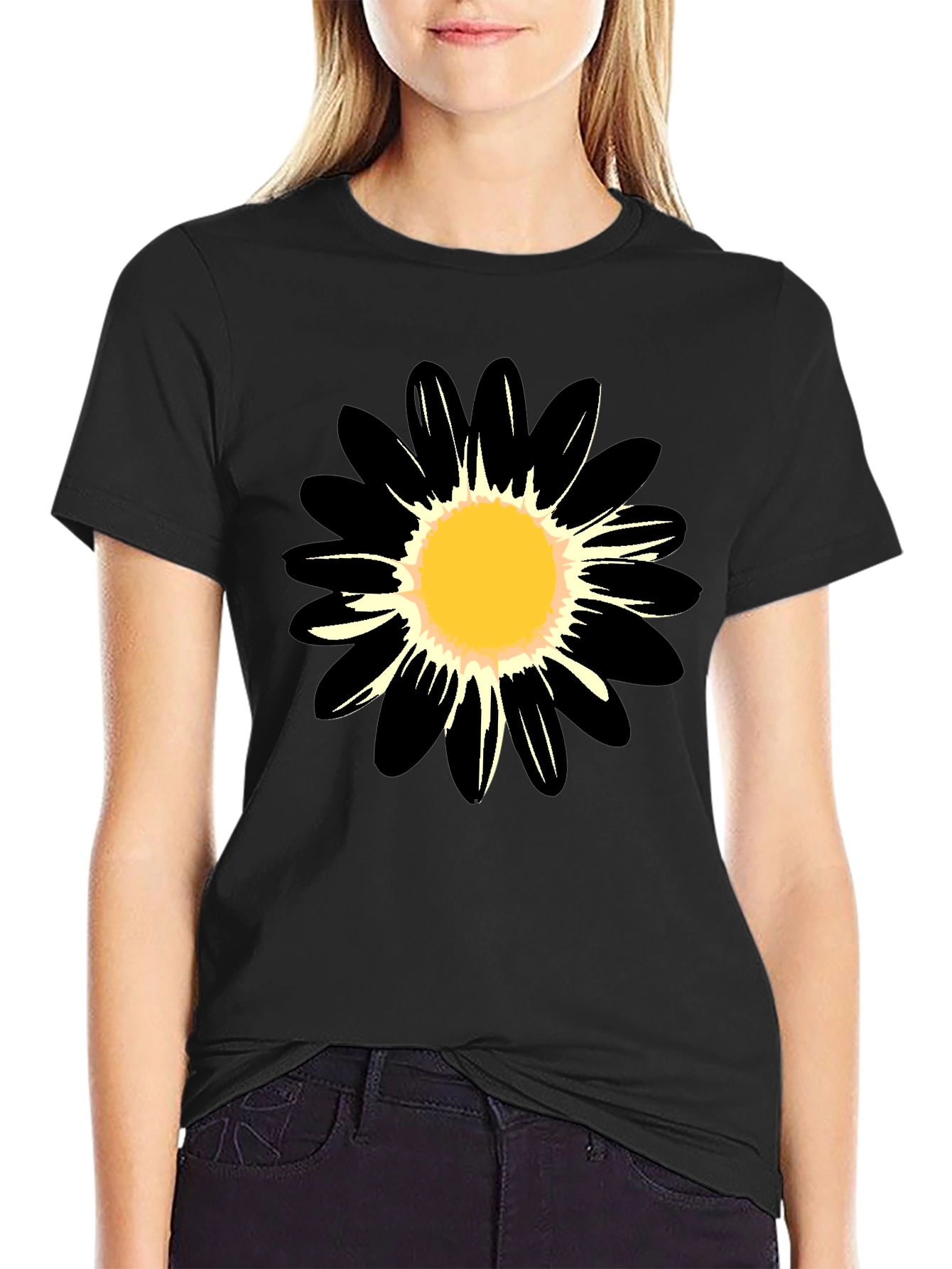 Black Daisy Graphic Tee - Casual Comfort