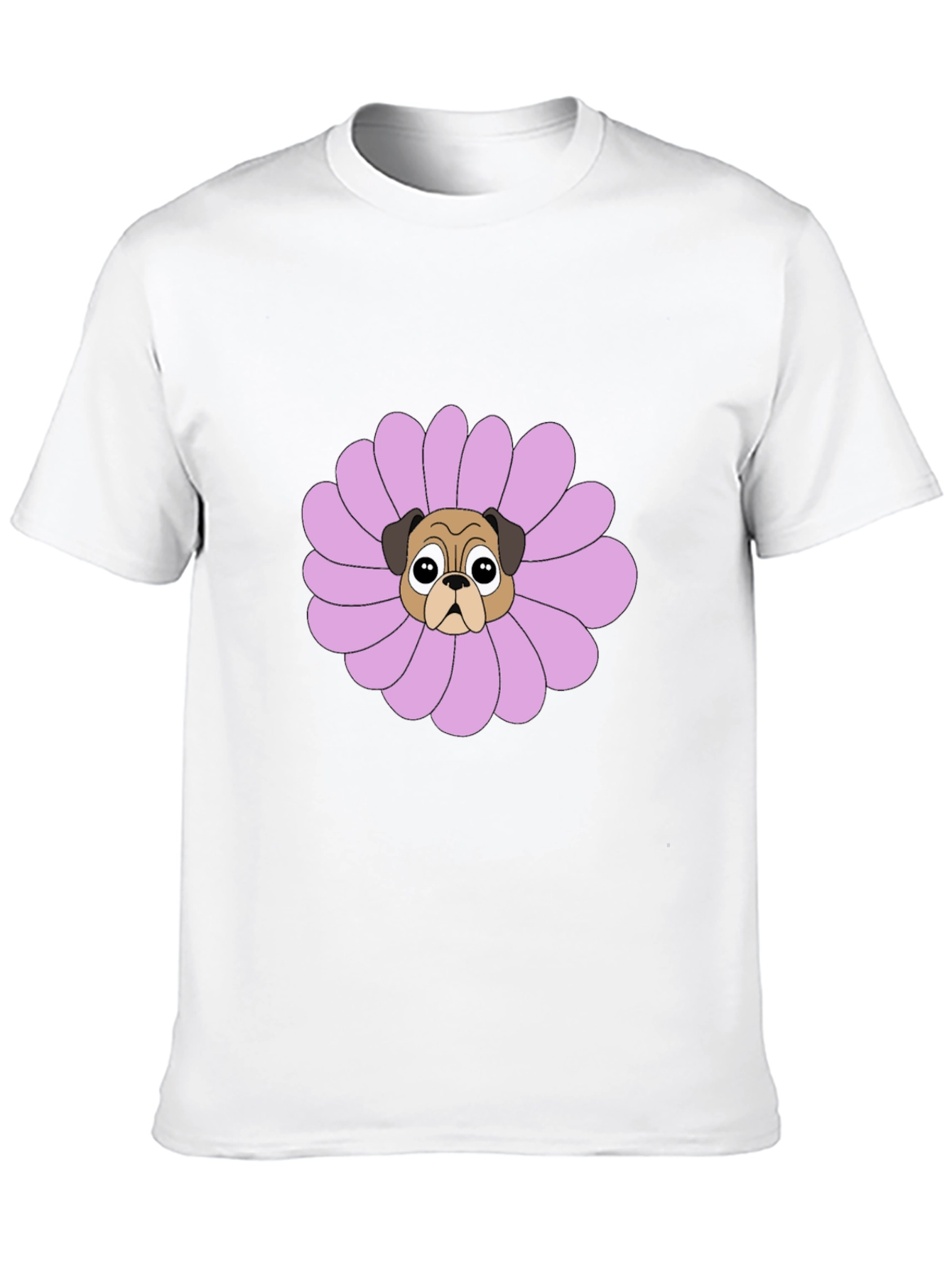 Pug Flower Graphic Tee - Black Cotton T-Shirt