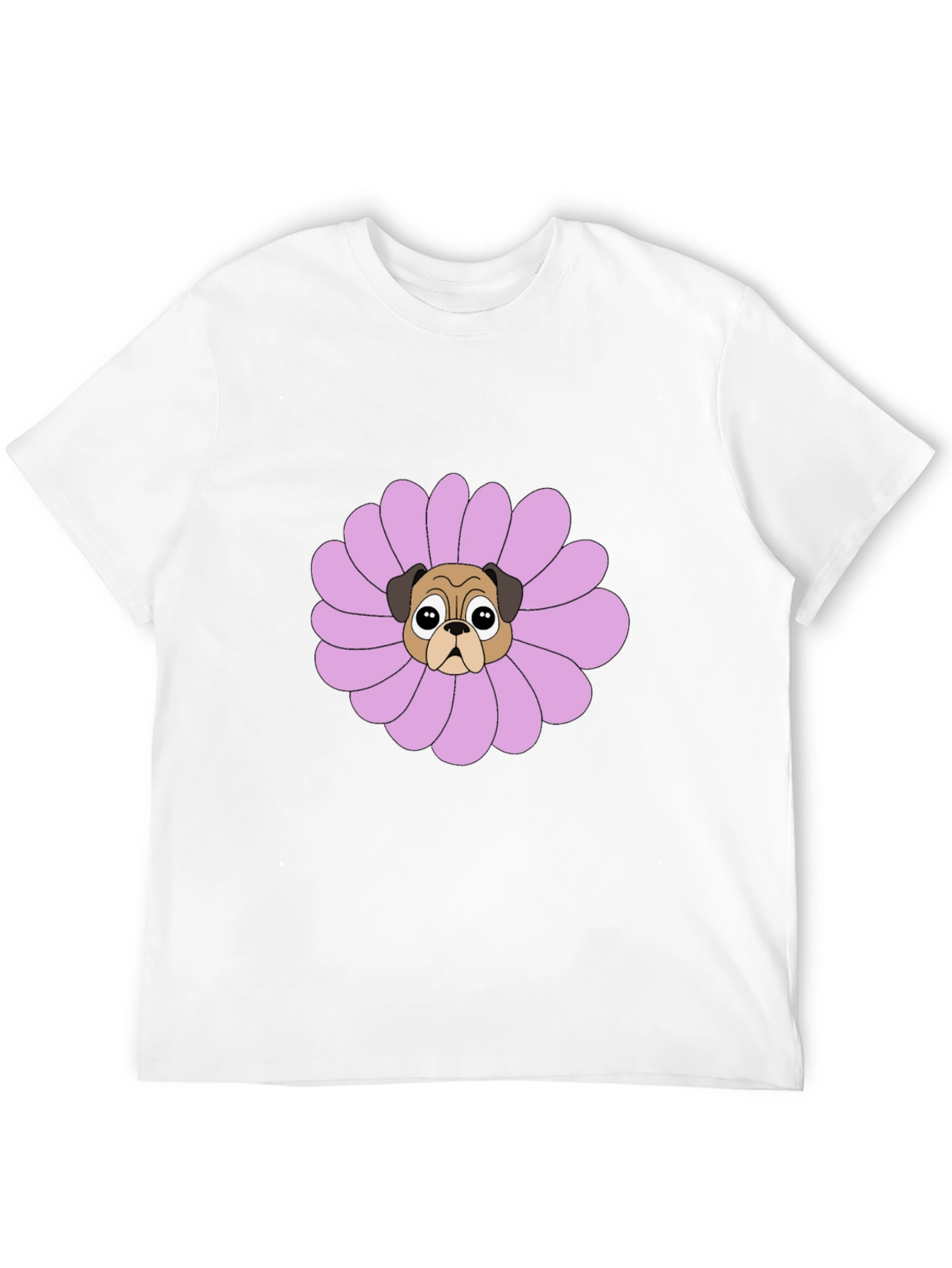 Pug Flower Graphic Tee - Black Cotton T-Shirt