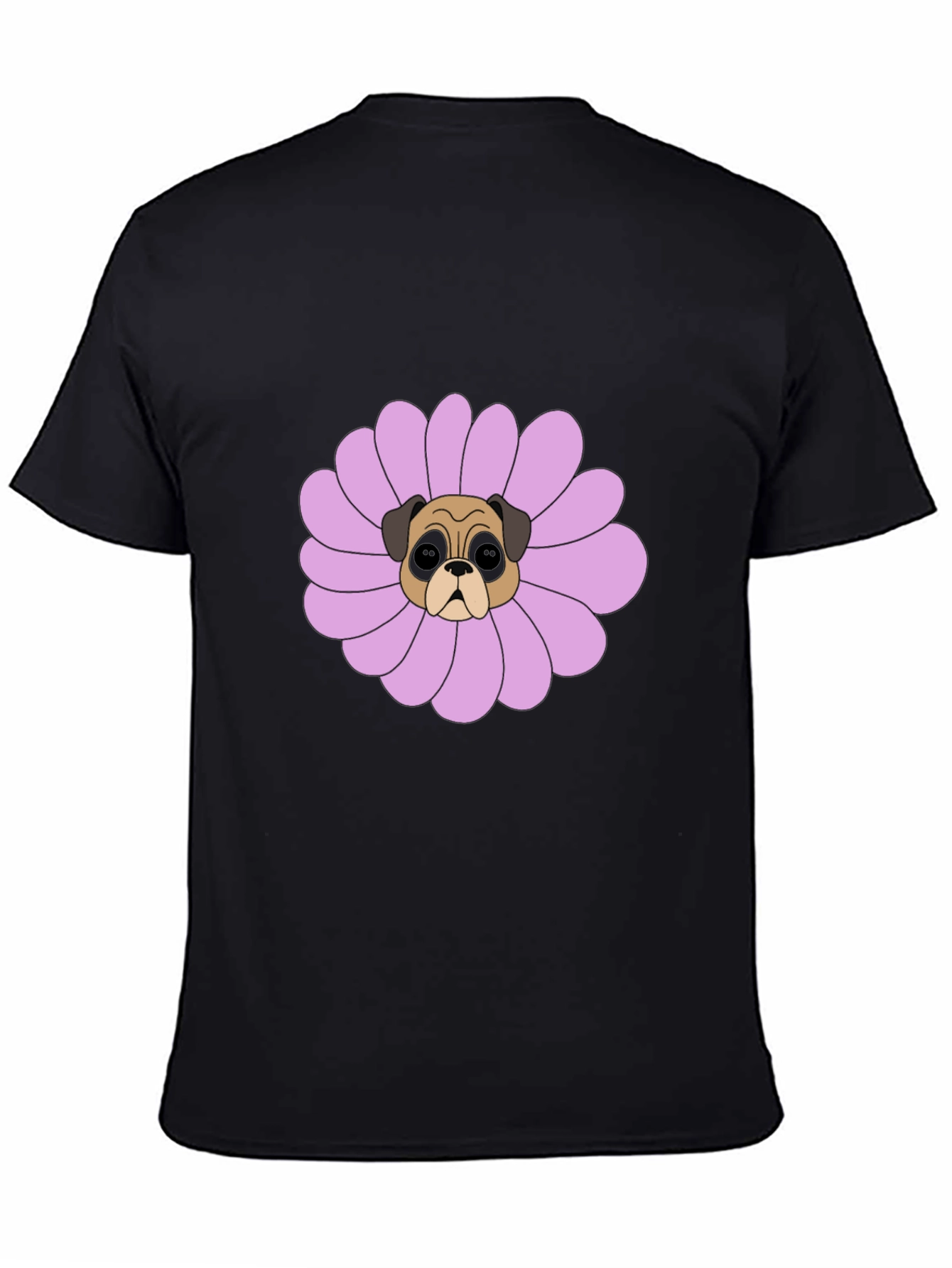 Pug Flower Graphic Tee - Black Cotton T-Shirt
