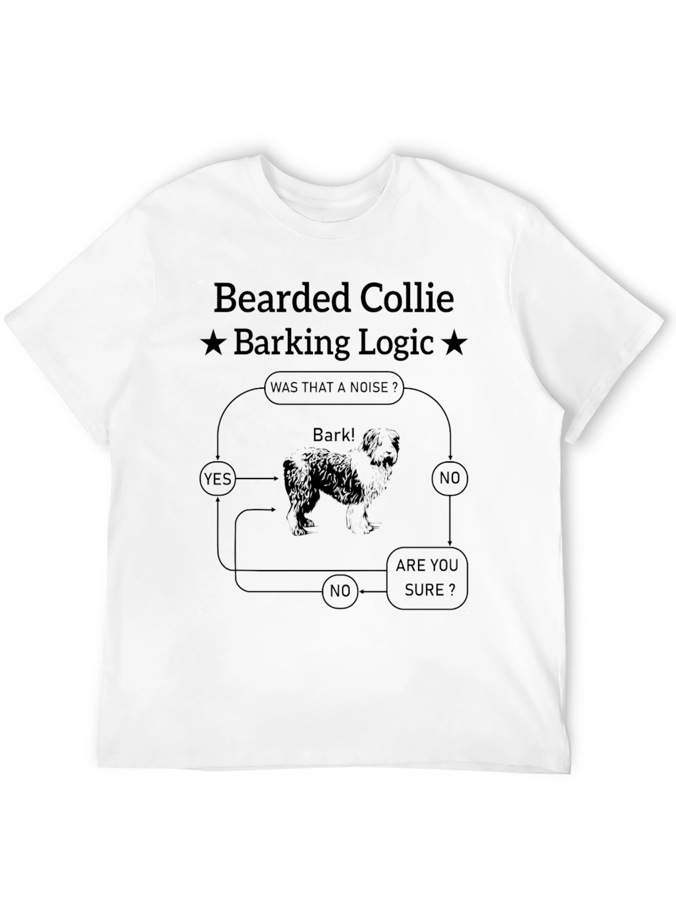 Bearded Collie Barking Logic Black T-Shirt