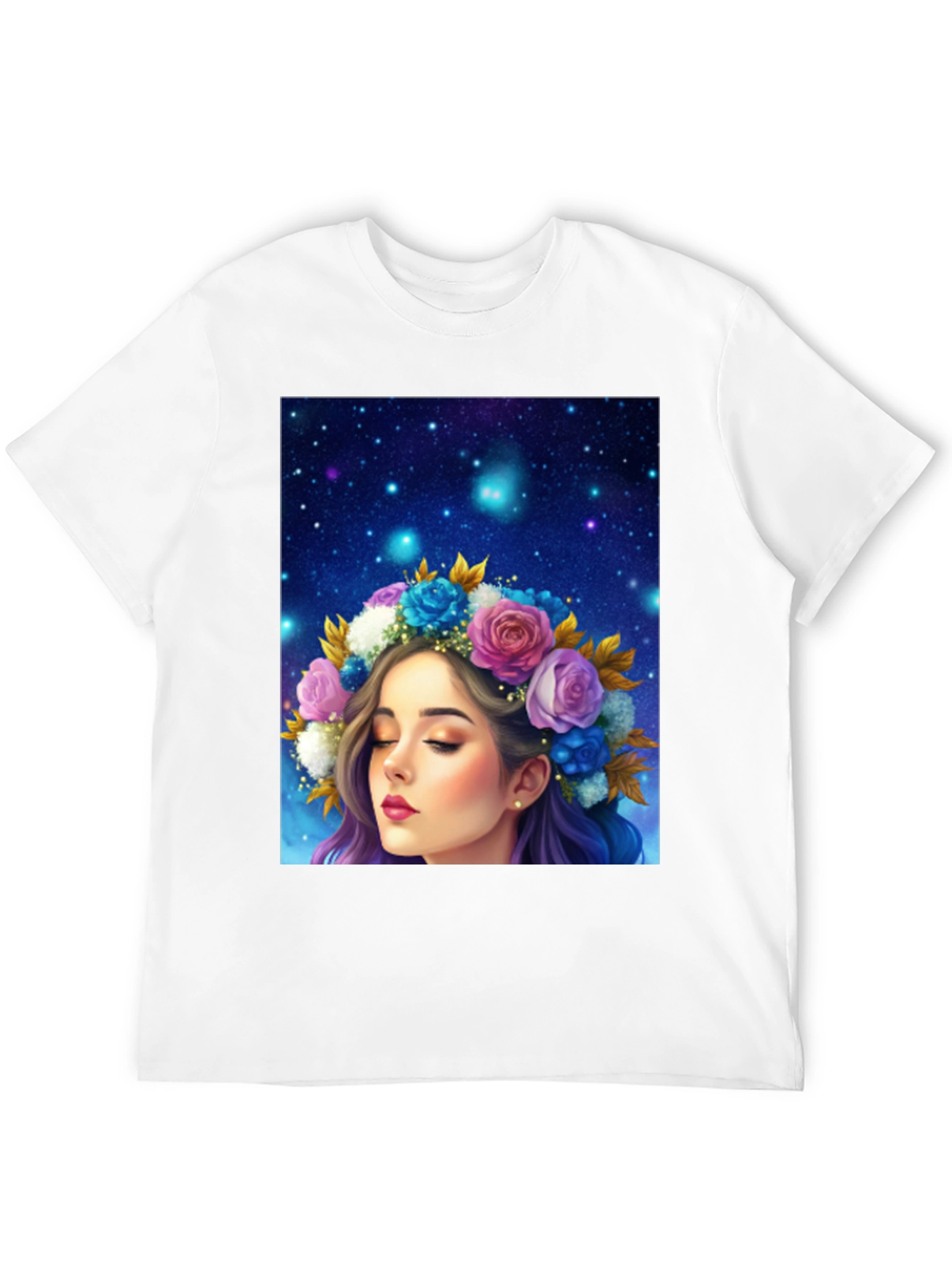 Floral Crown Girl Graphic Black T-Shirt