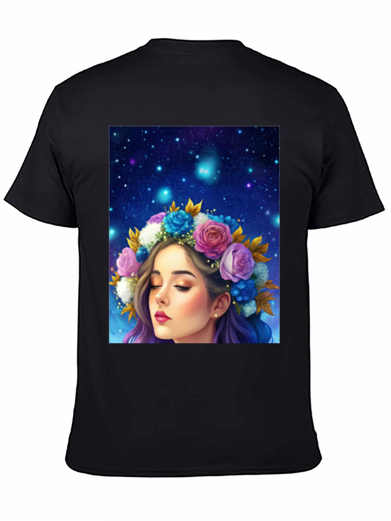 Floral Crown Girl Graphic Black T-Shirt