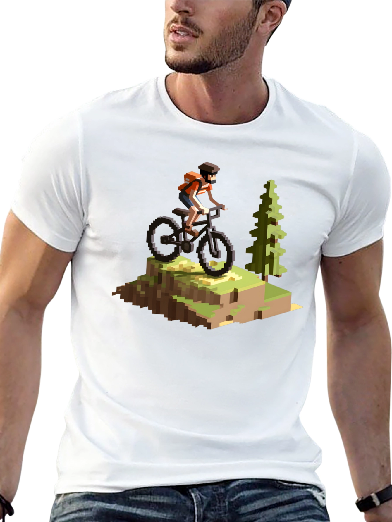 Pixel Art Mountain Biking T-Shirt