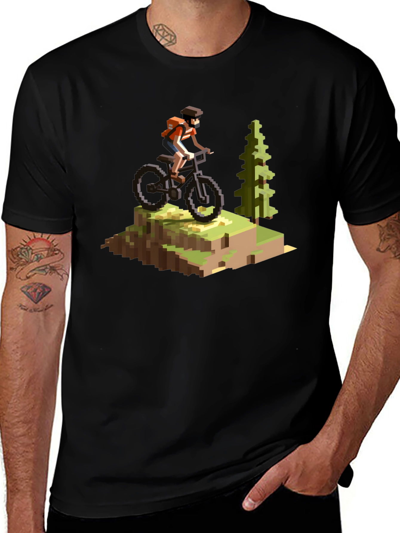 Pixel Art Mountain Biking T-Shirt