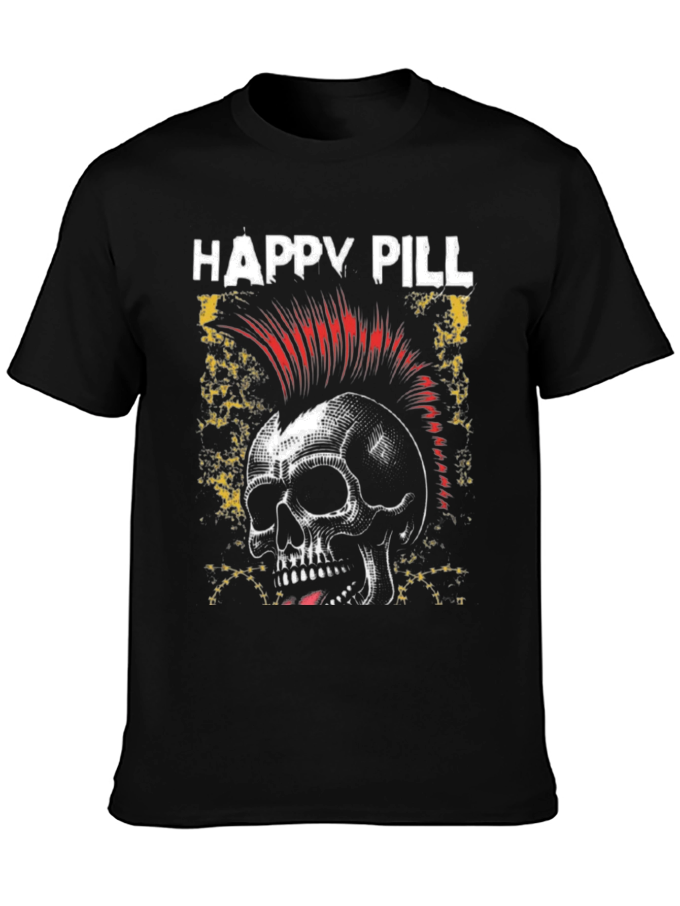 Happy Pill Skull Graphic T-Shirt - Black