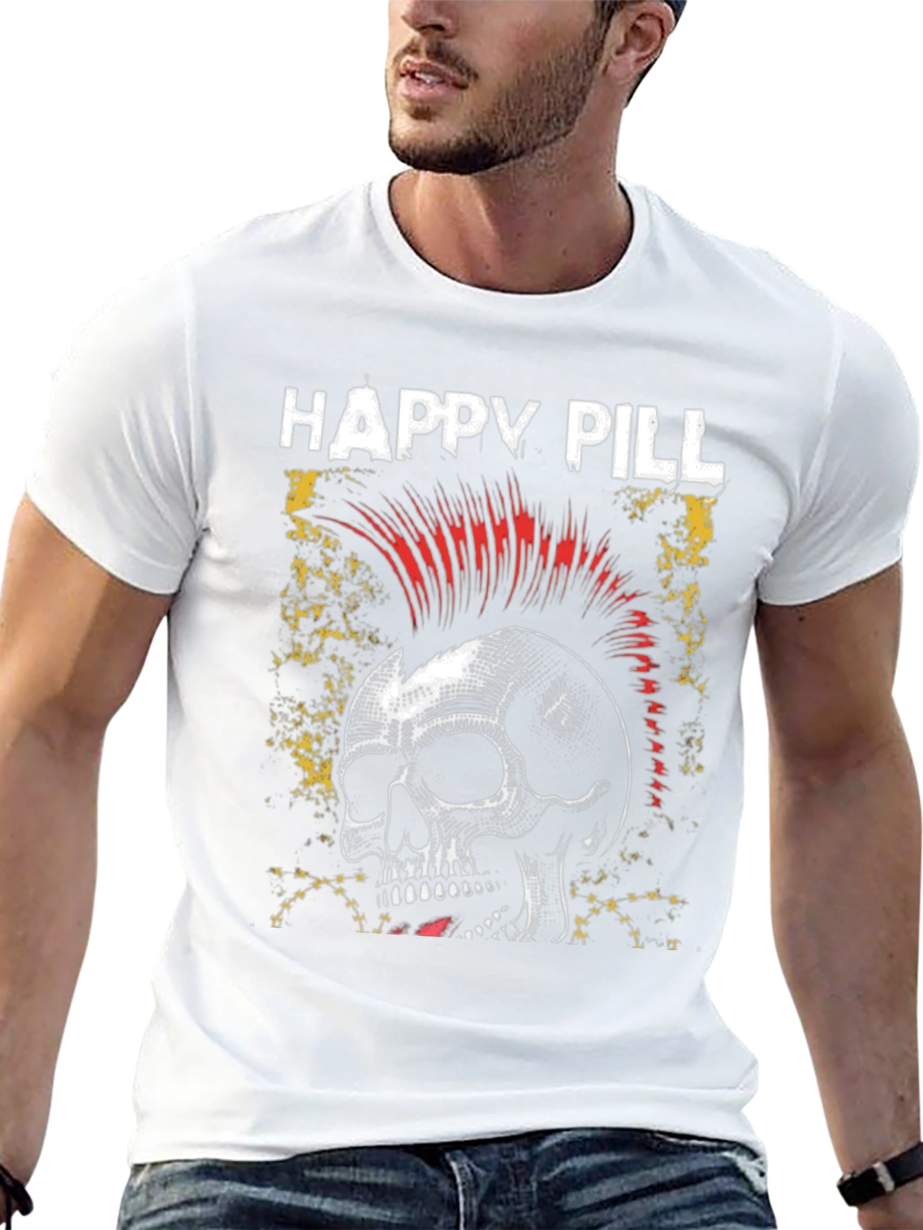 Happy Pill Skull Graphic T-Shirt - Black
