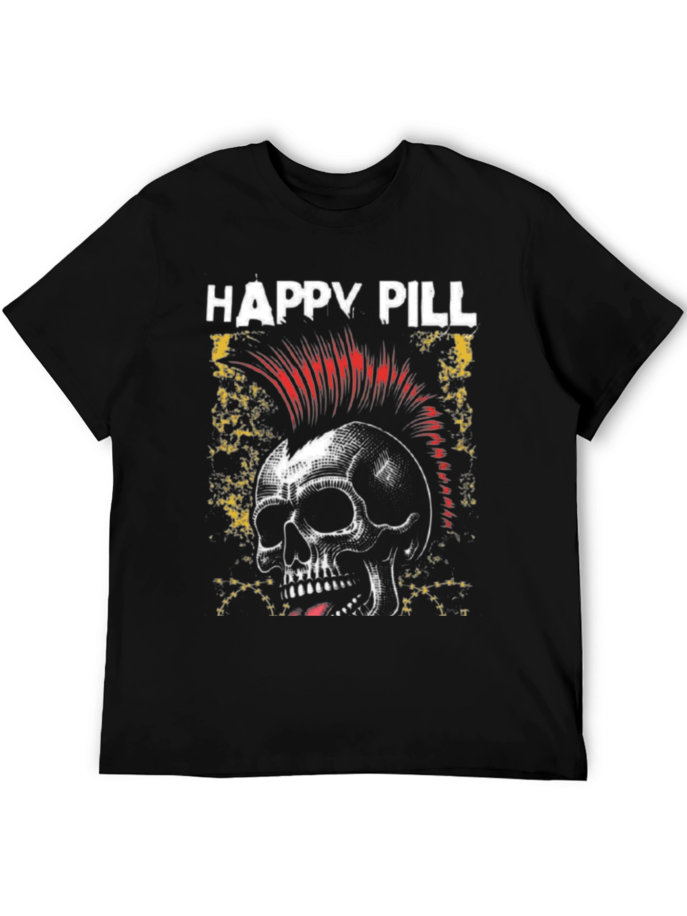Happy Pill Skull Graphic T-Shirt - Black