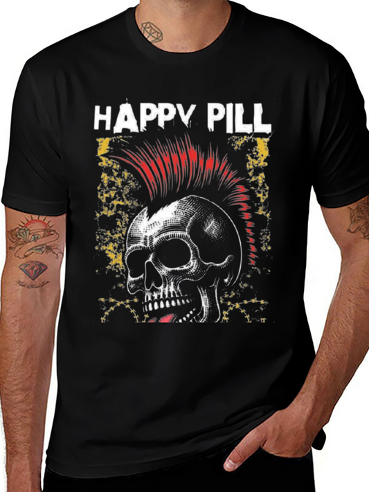 Happy Pill Skull Graphic T-Shirt - Black