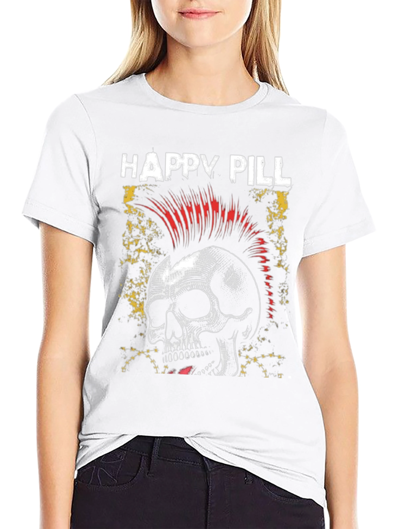 Happy Pill Skull Graphic T-Shirt - Black