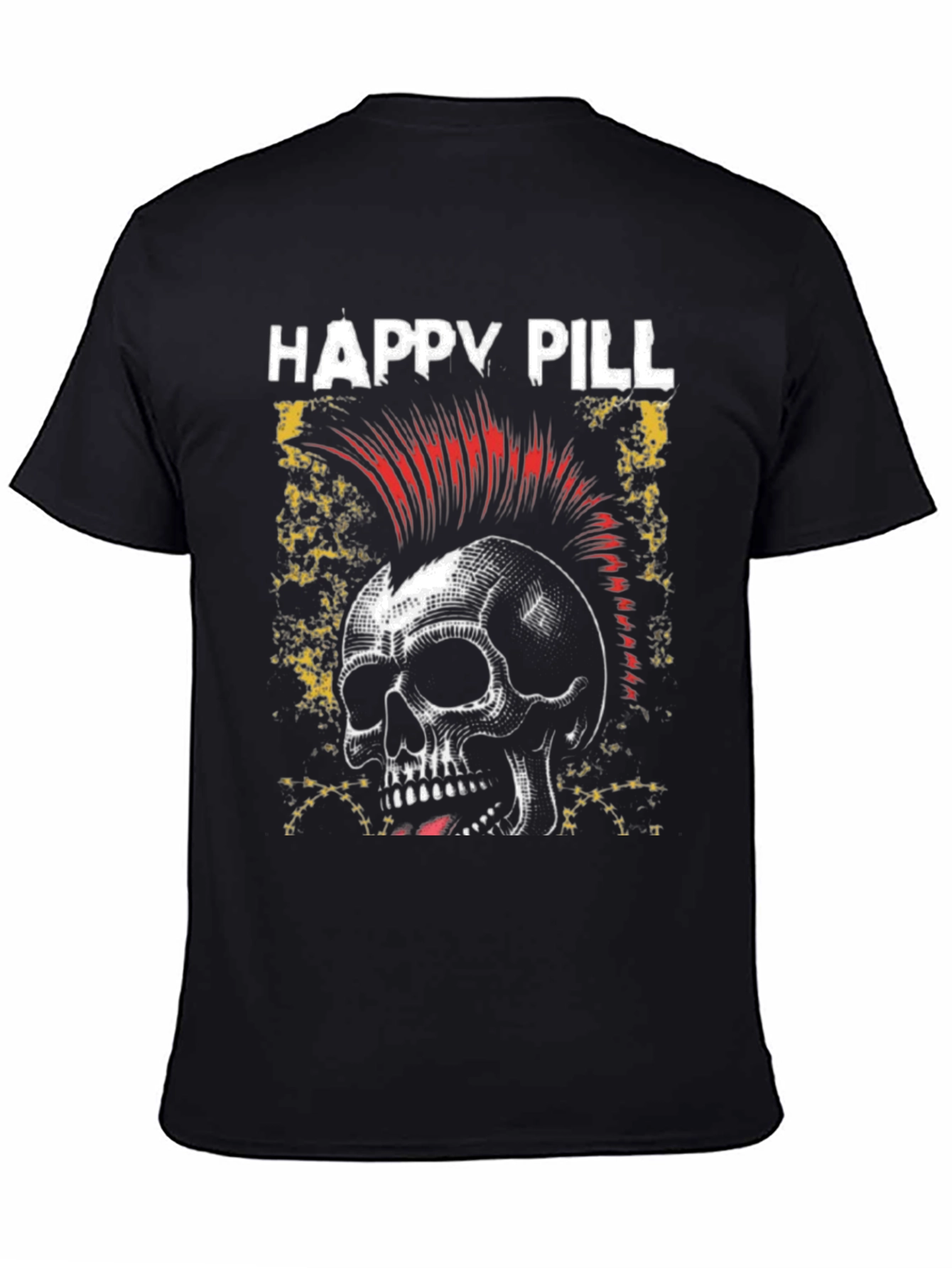 Happy Pill Skull Graphic T-Shirt - Black