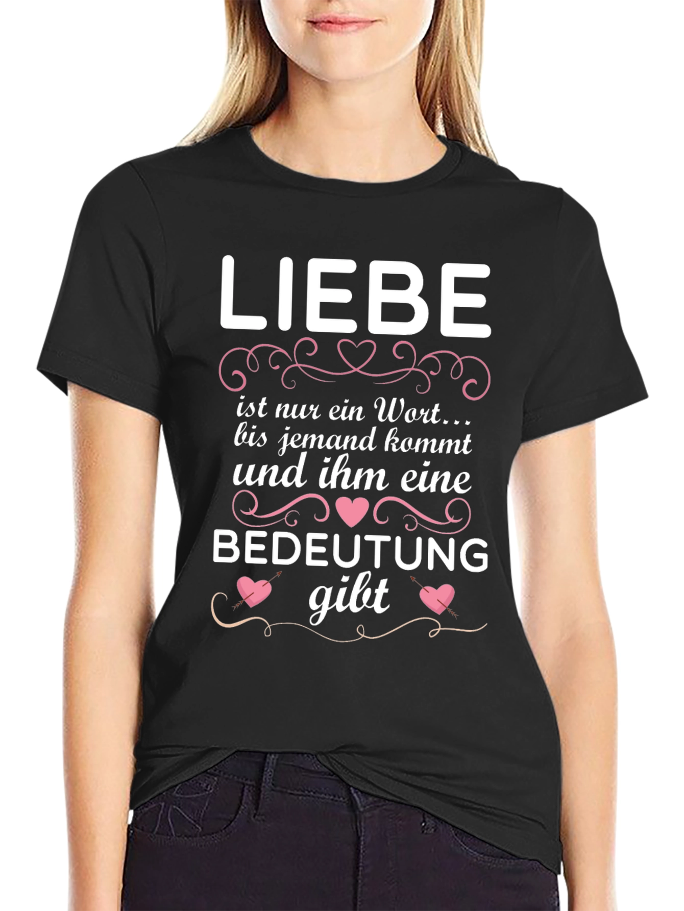 Liebe Black Graphic Tee - Love Gives Meaning