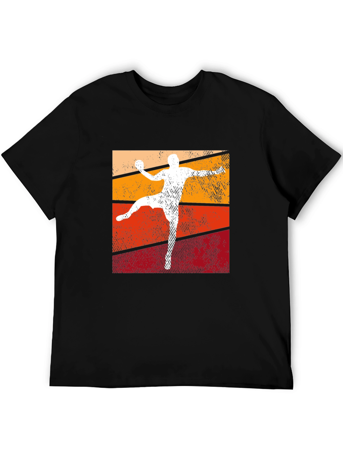 Retro Handball Player Graphic T-Shirt - Black