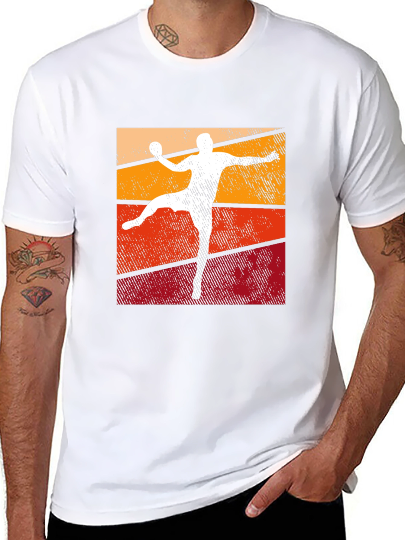 Retro Handball Player Graphic T-Shirt - Black