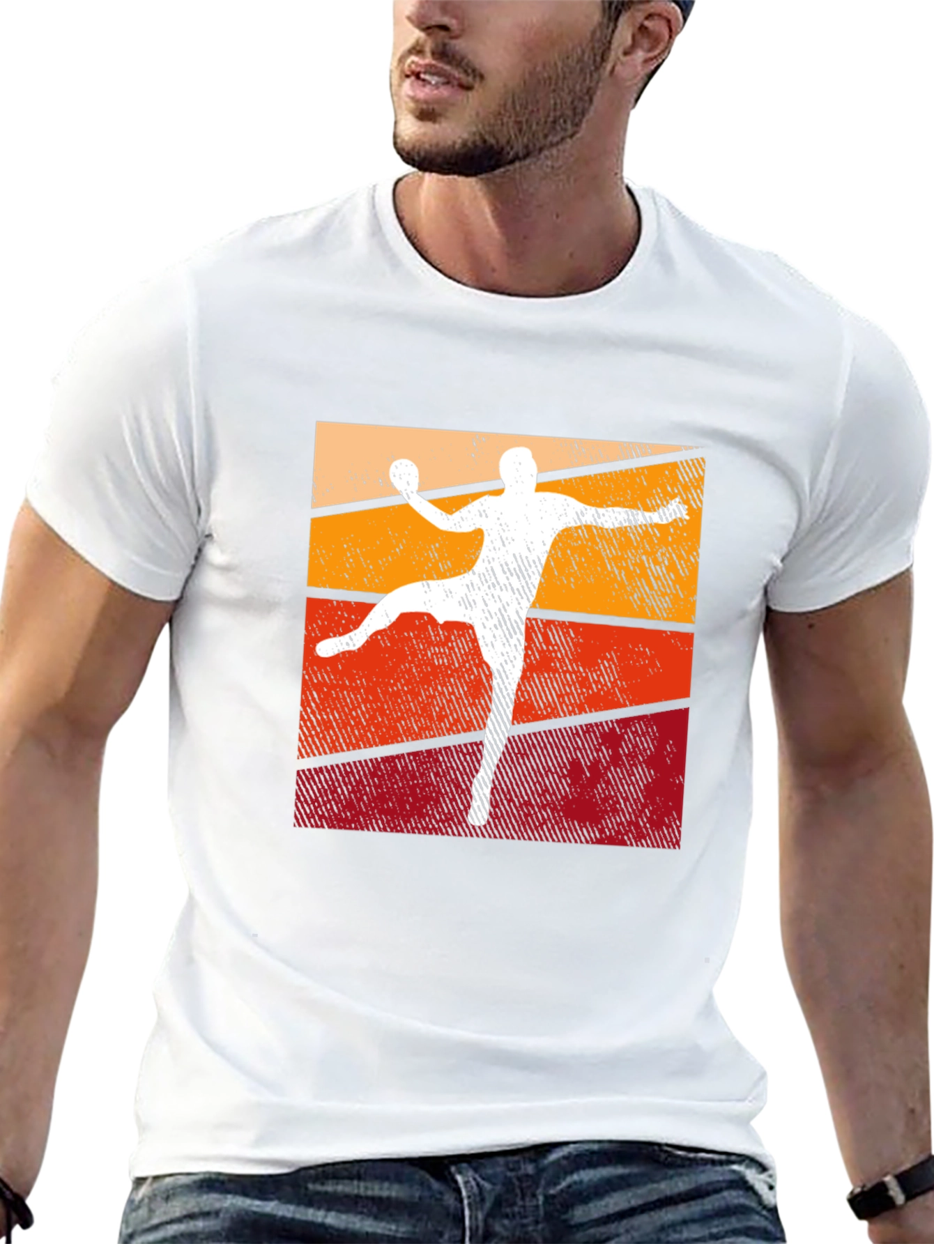 Retro Handball Player Graphic T-Shirt - Black