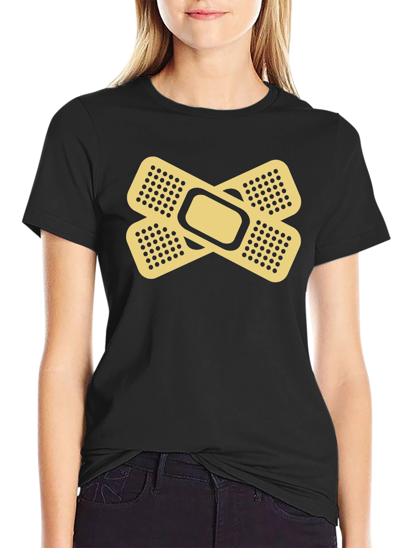 Funny Band-Aid Graphic Tee - Black Cotton Shirt