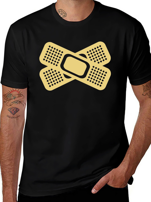 Funny Band-Aid Graphic Tee - Black Cotton Shirt