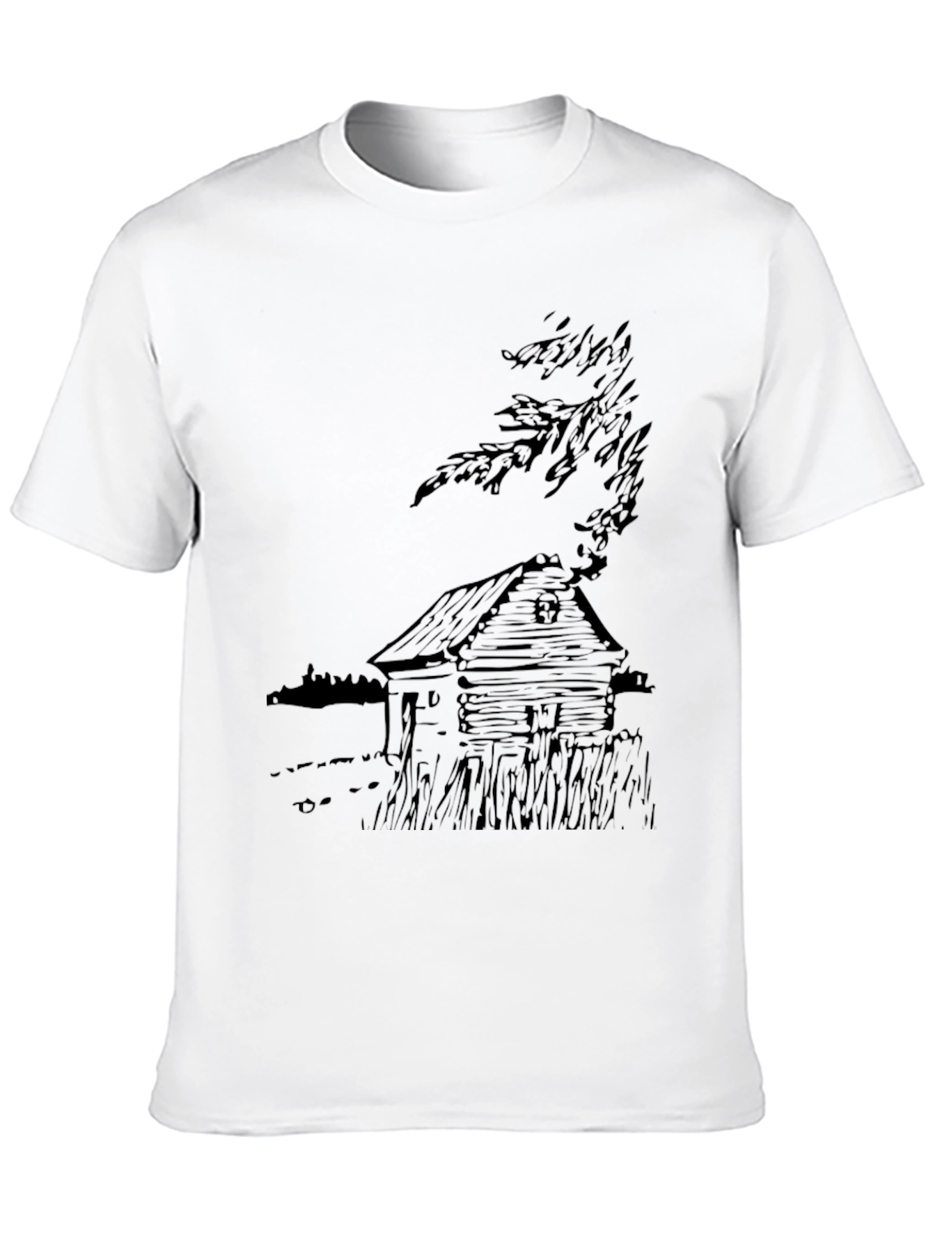 Cabin Sketch Graphic Tee - Classic Black Cotton T-Shirt