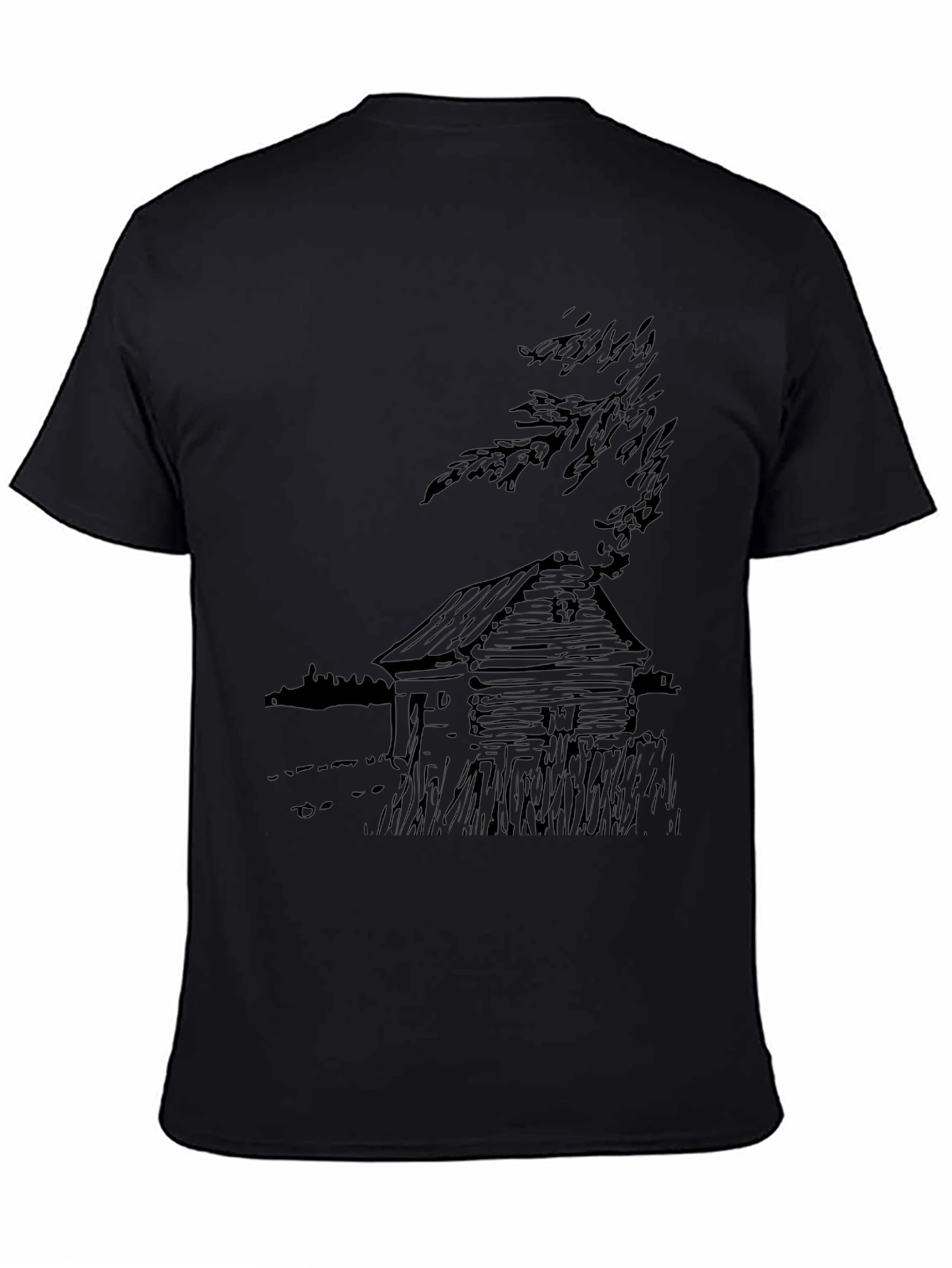 Cabin Sketch Graphic Tee - Classic Black Cotton T-Shirt