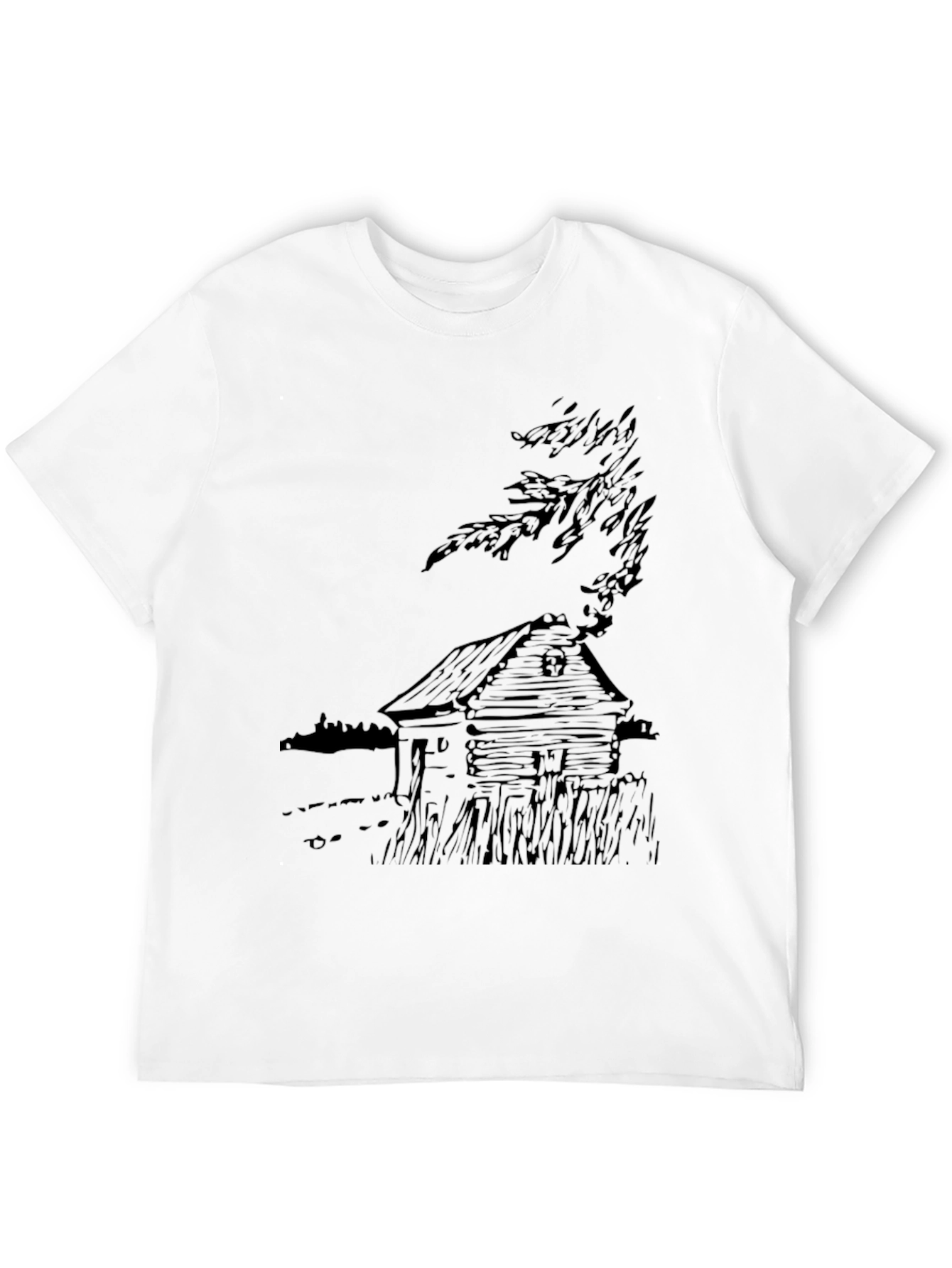 Cabin Sketch Graphic Tee - Classic Black Cotton T-Shirt