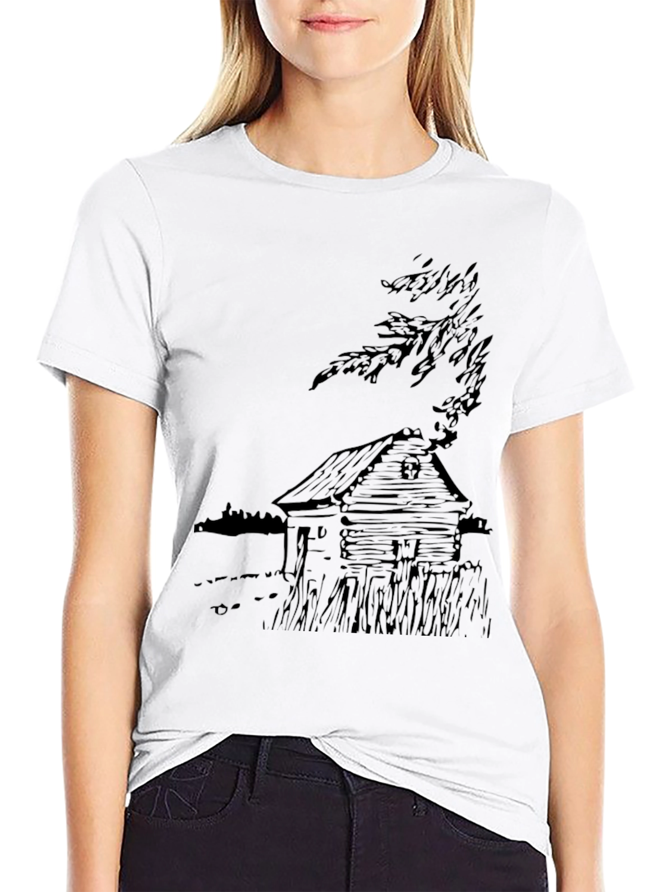 Cabin Sketch Graphic Tee - Classic Black Cotton T-Shirt