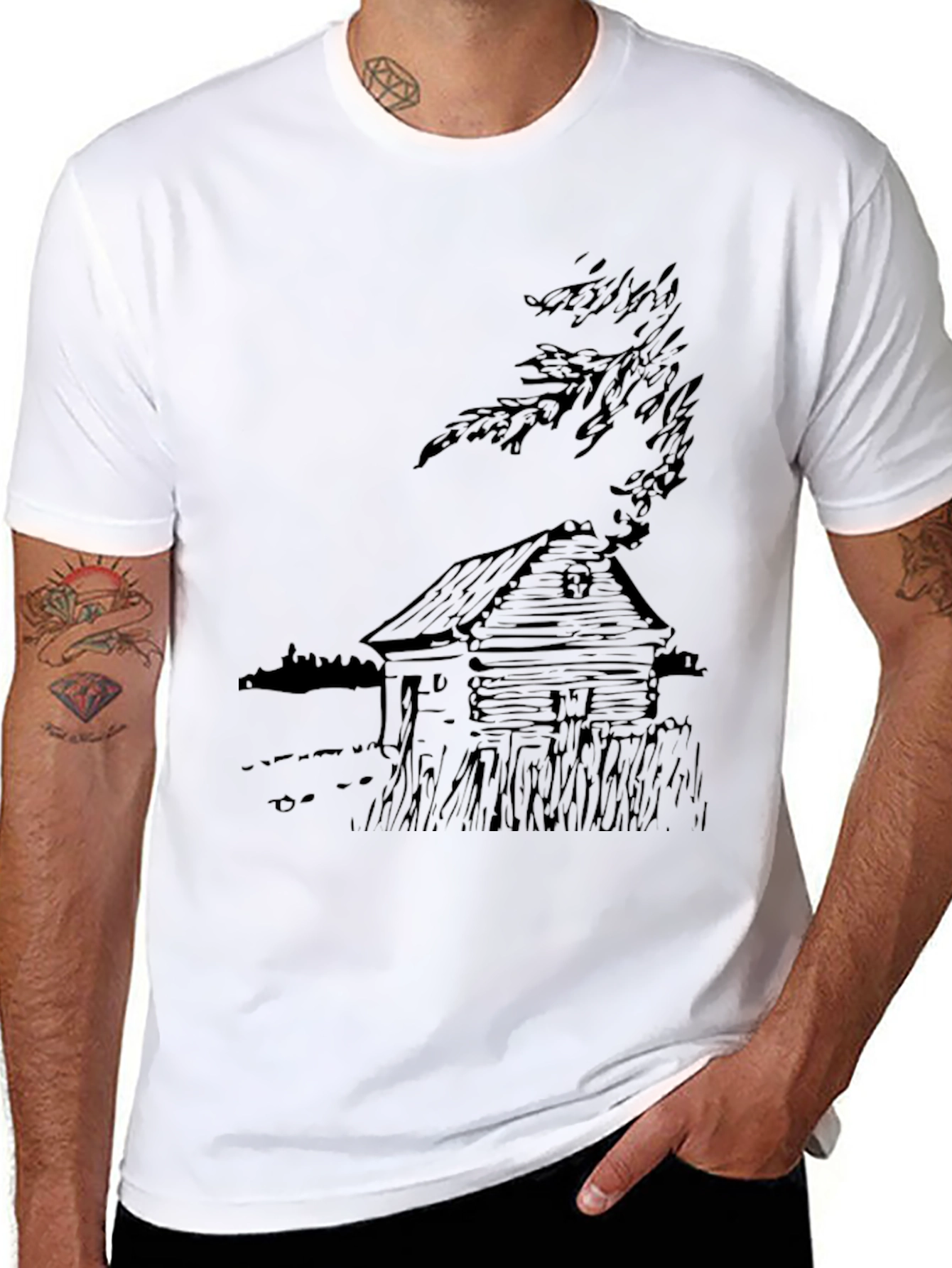 Cabin Sketch Graphic Tee - Classic Black Cotton T-Shirt