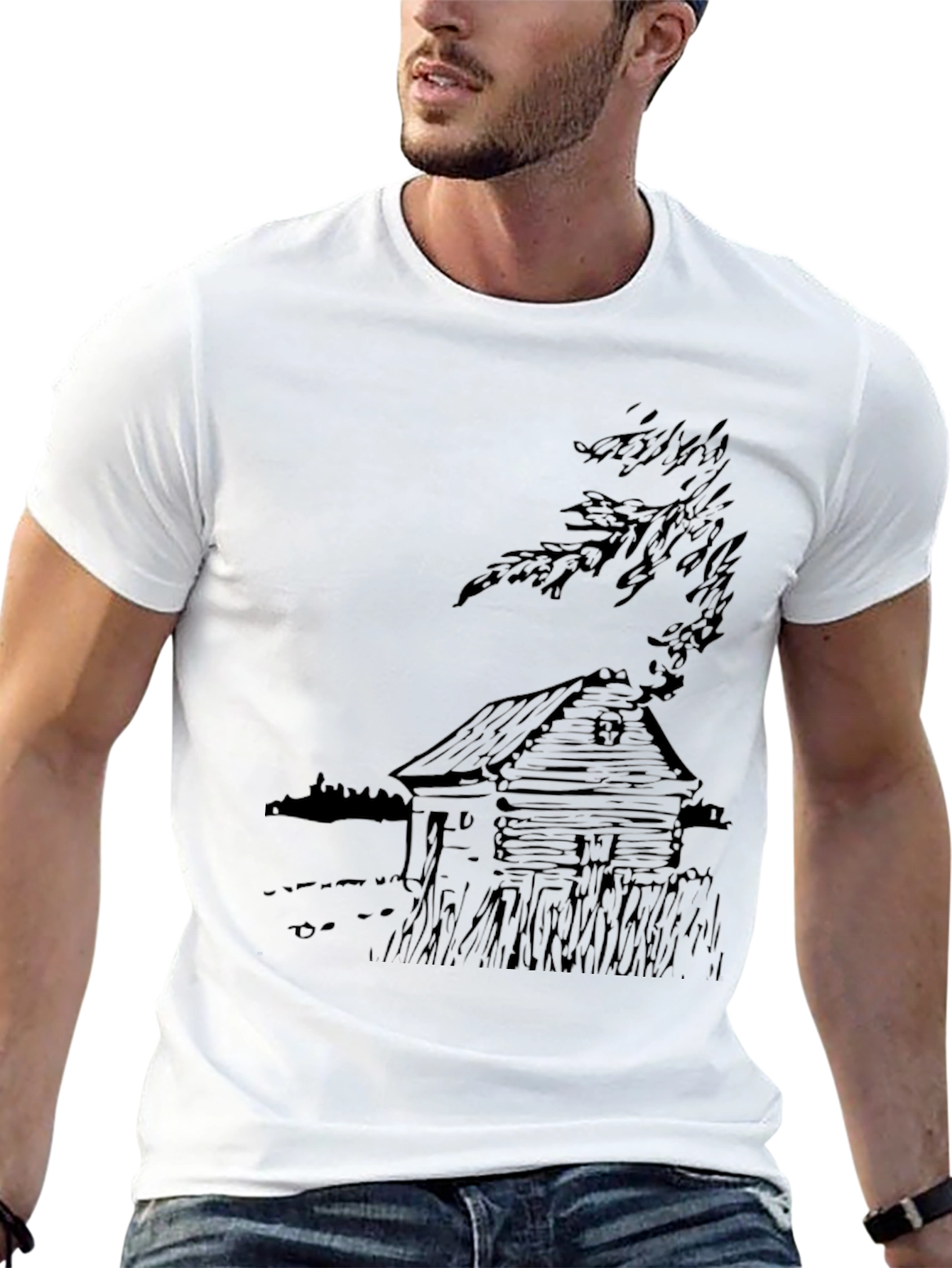 Cabin Sketch Graphic Tee - Classic Black Cotton T-Shirt