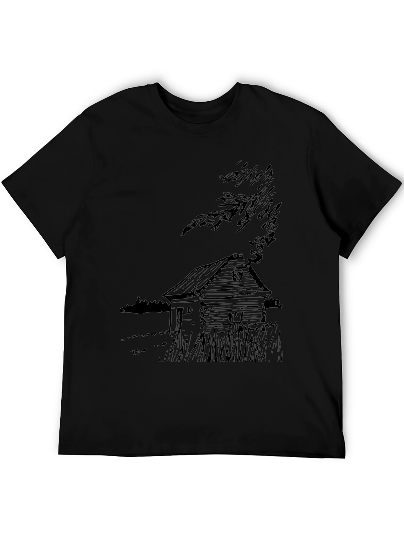 Cabin Sketch Graphic Tee - Classic Black Cotton T-Shirt