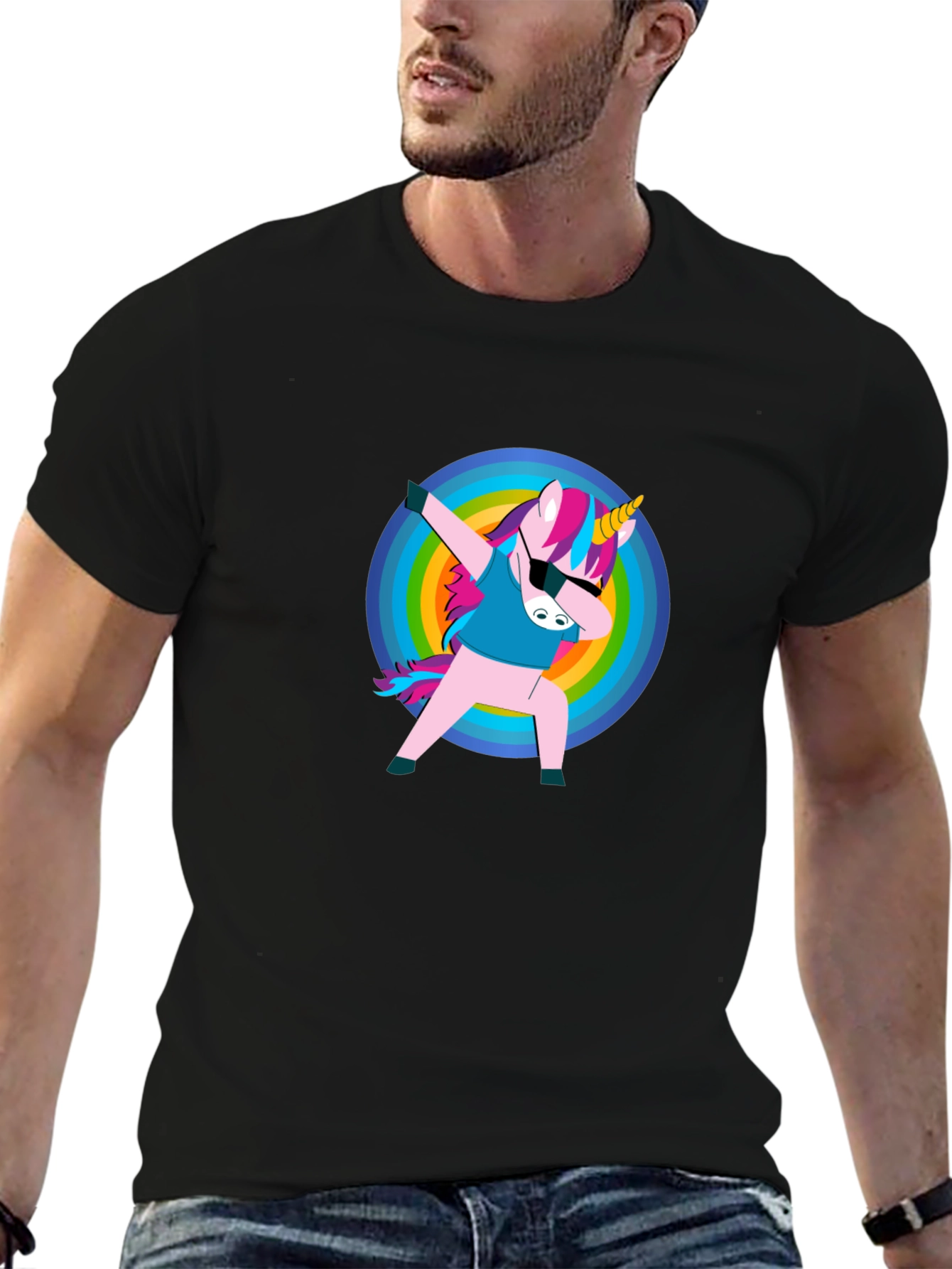 Unicorn Dabbing on Black T-Shirt