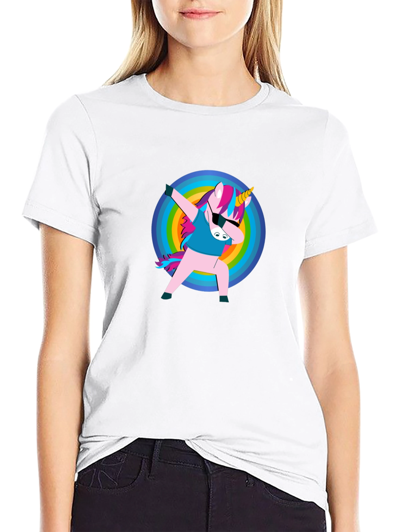 Unicorn Dabbing on Black T-Shirt