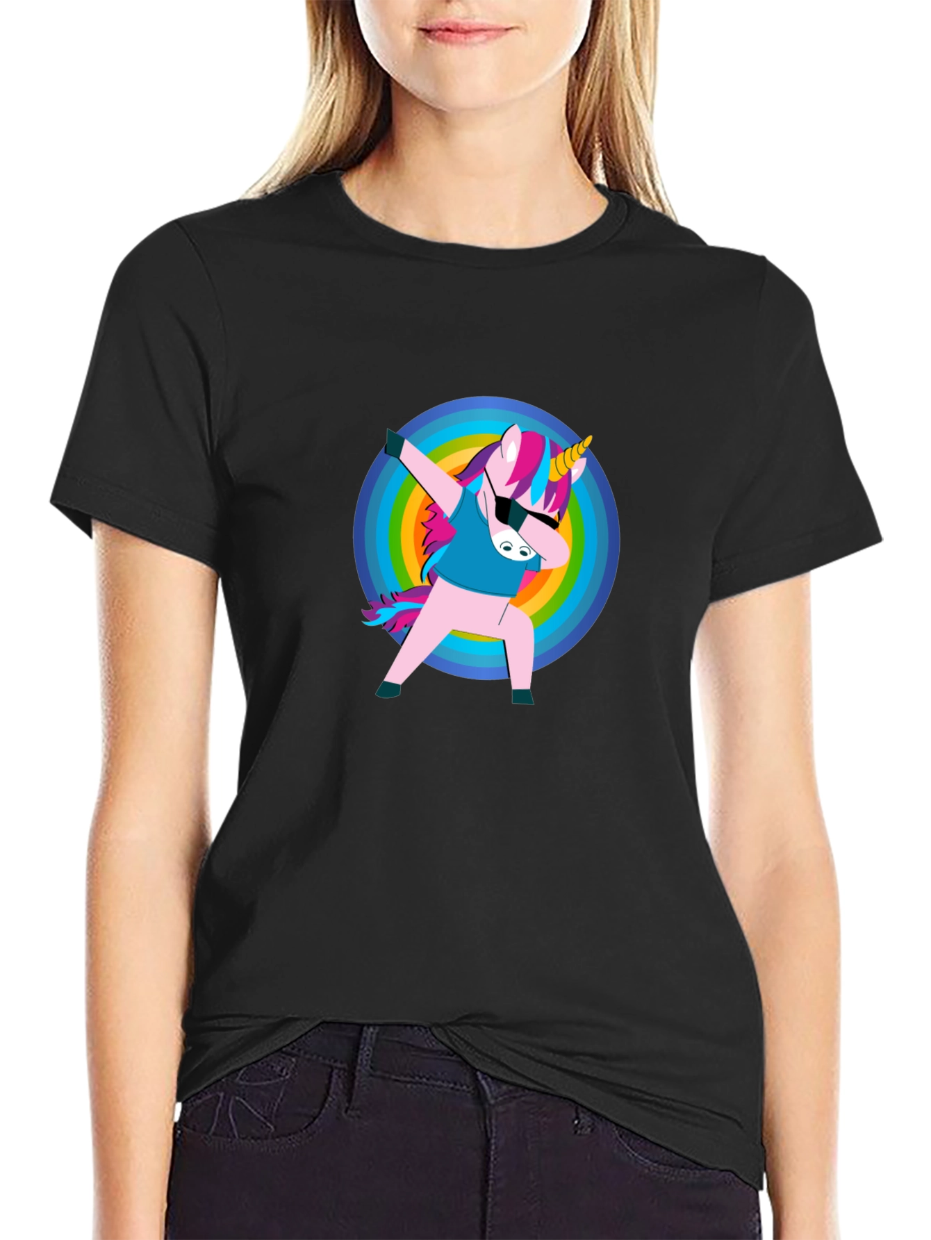 Unicorn Dabbing on Black T-Shirt