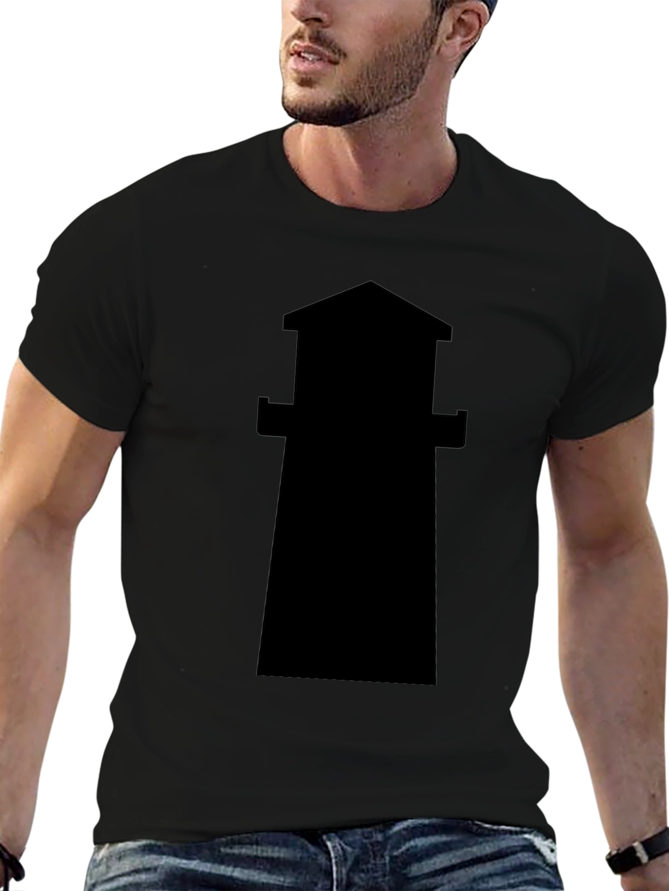 Lighthouse Silhouette Tee - Classic Black Cotton T-Shirt