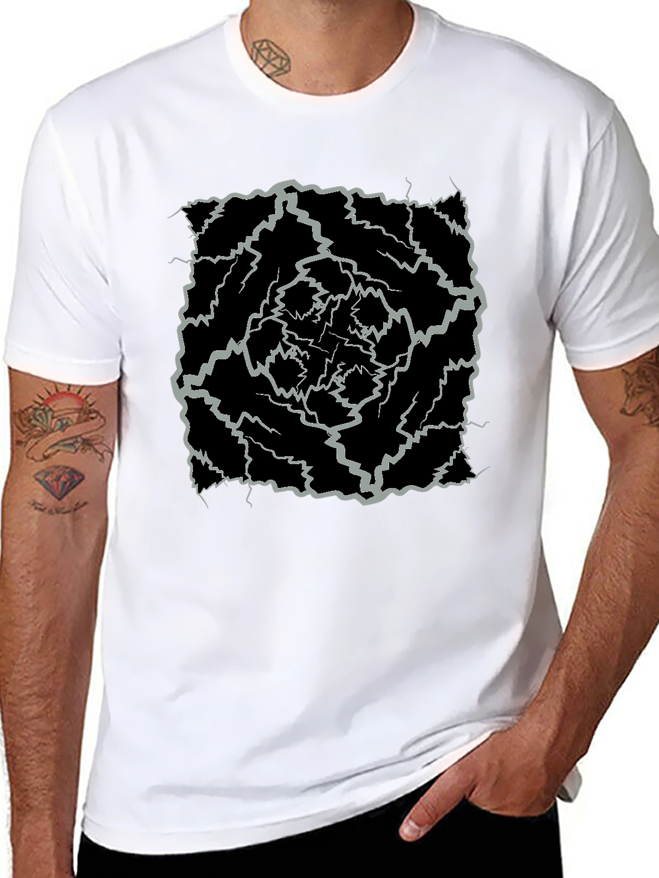 Abstract Lightning Bolt Graphic Black Tee