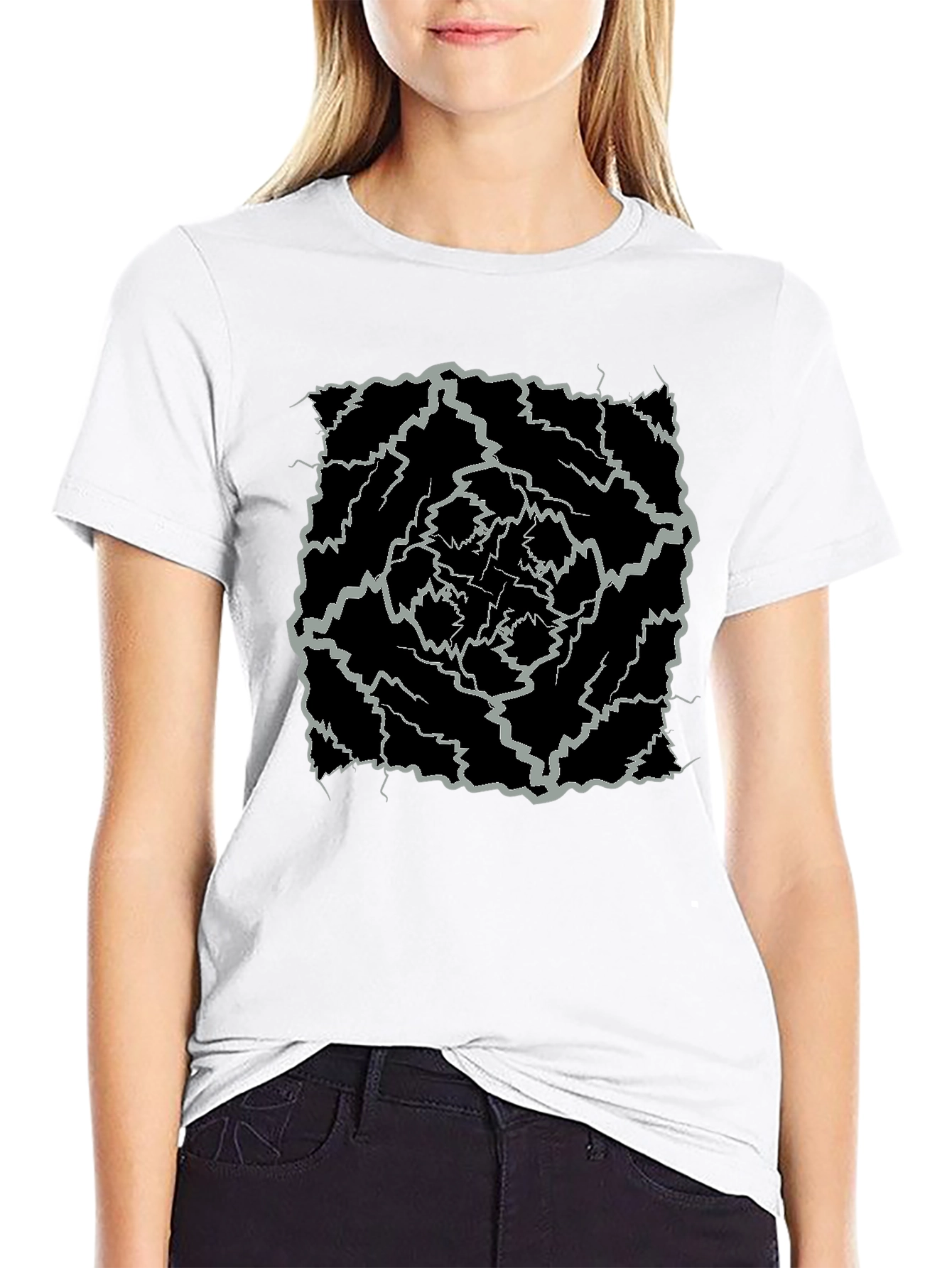 Abstract Lightning Bolt Graphic Black Tee