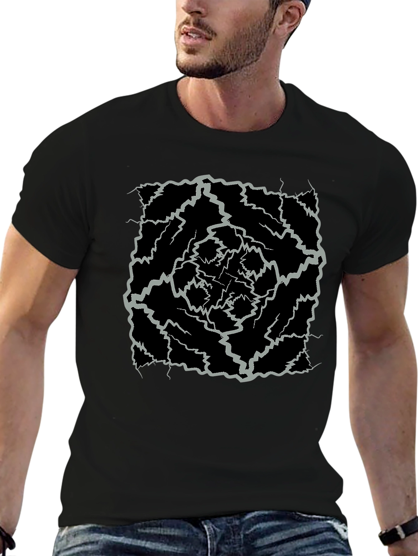 Abstract Lightning Bolt Graphic Black Tee