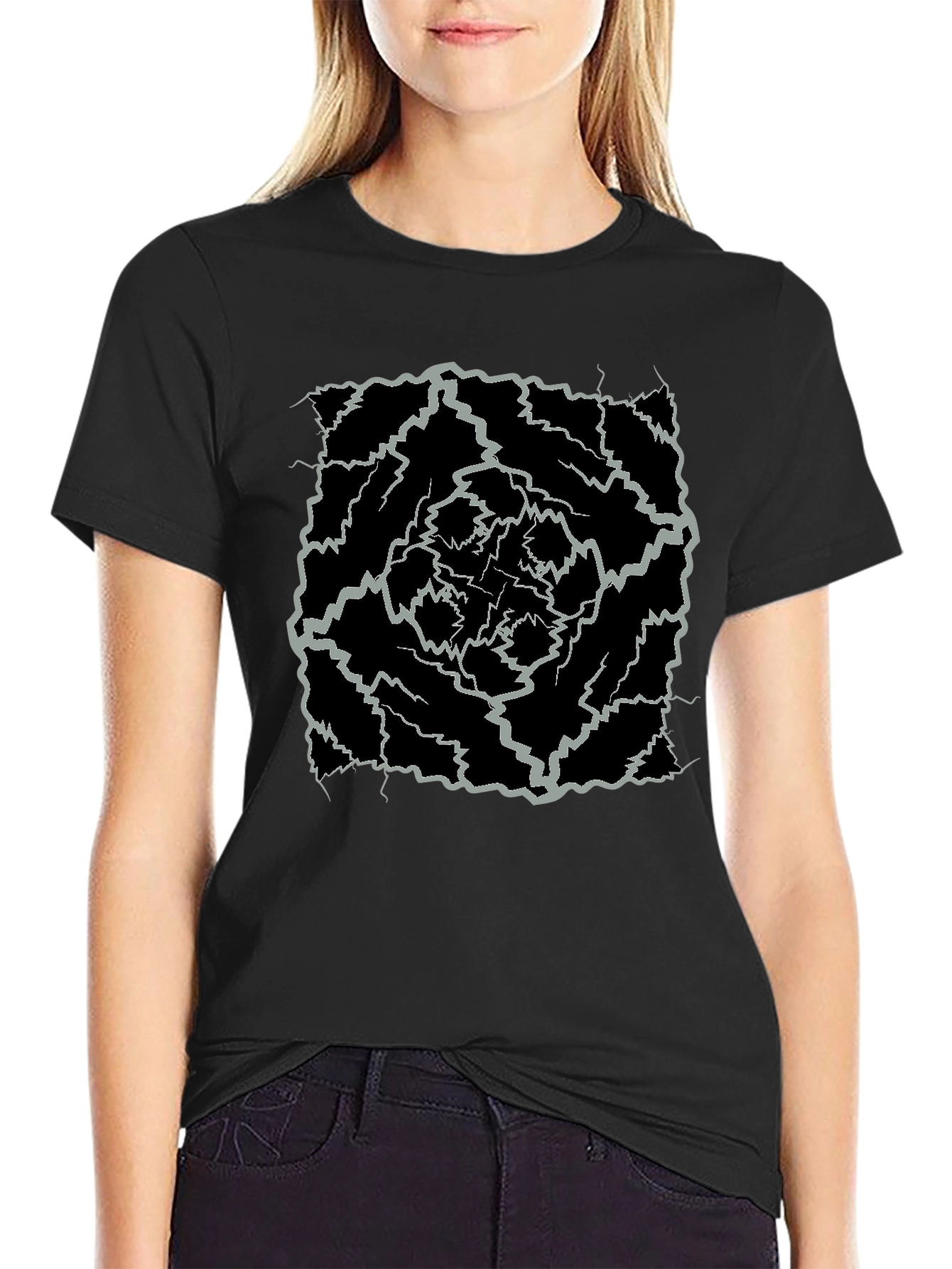 Abstract Lightning Bolt Graphic Black Tee