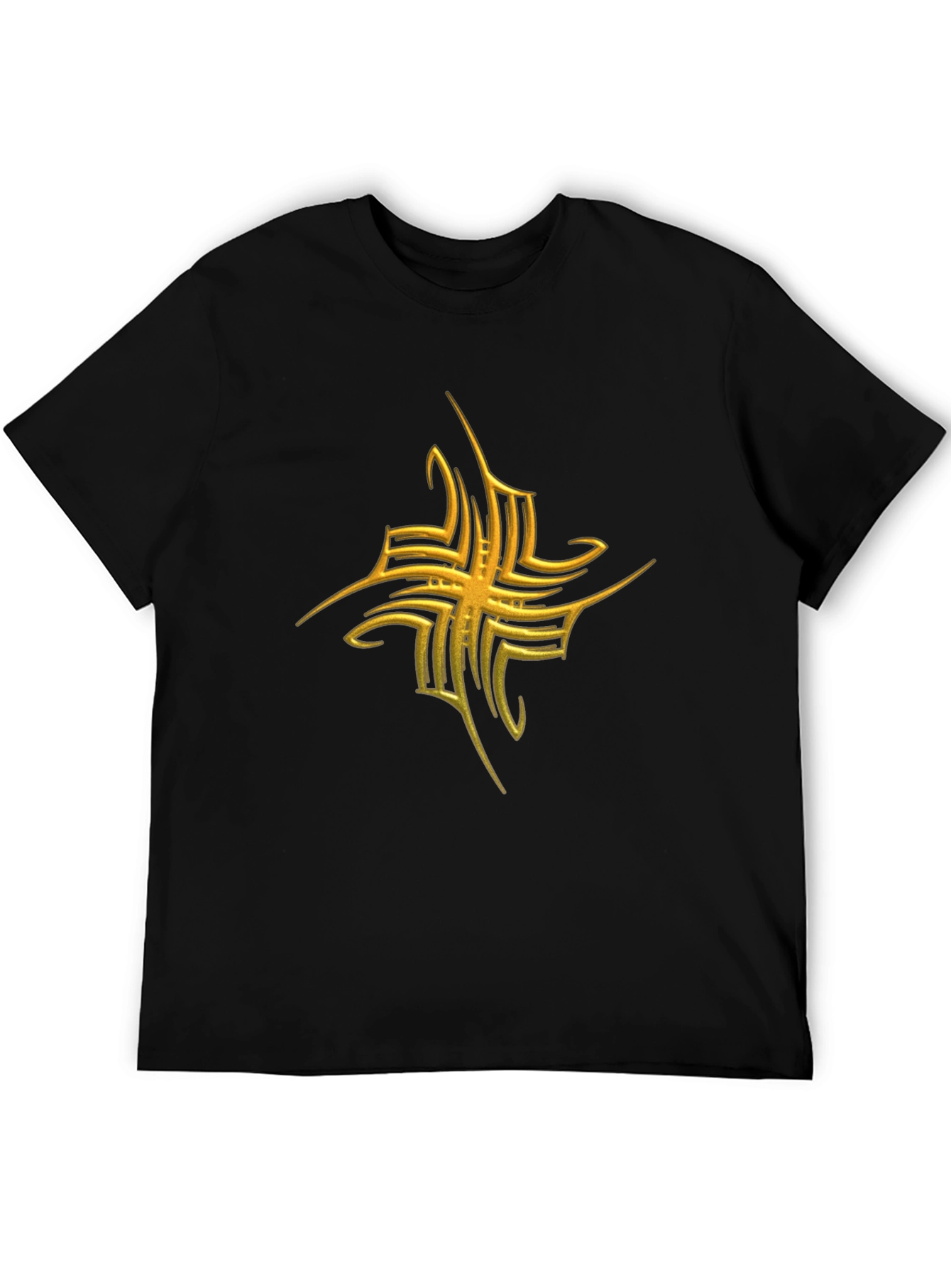 Mens Black T-Shirt with Gold Tribal Cross Graphic