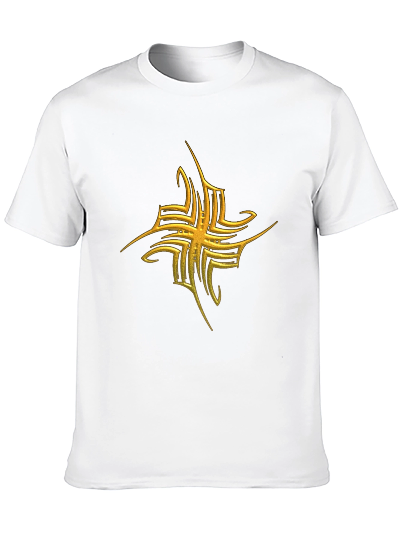 Mens Black T-Shirt with Gold Tribal Cross Graphic