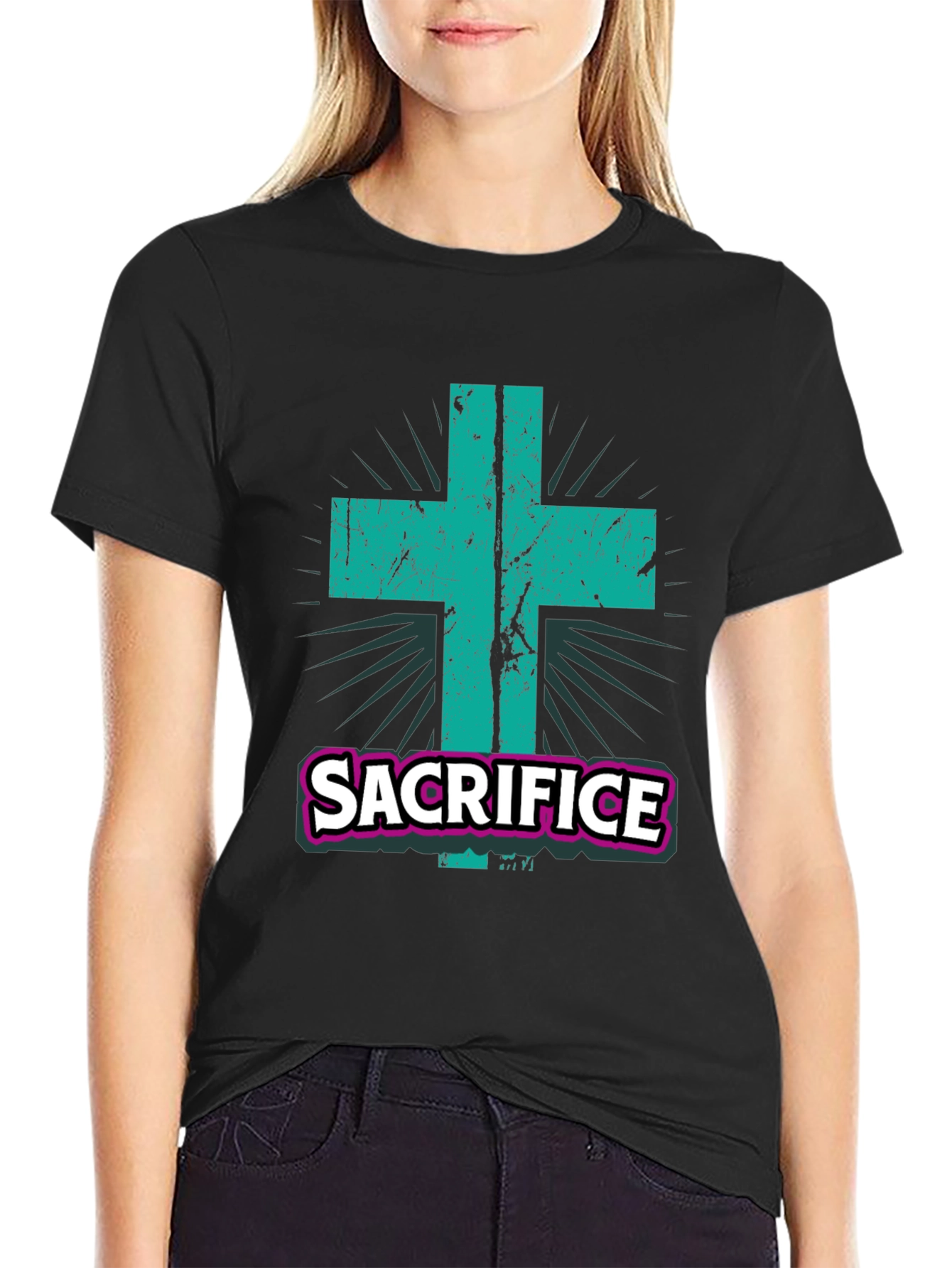 Sacrifice Graphic Tee - Religious Cross T-Shirt