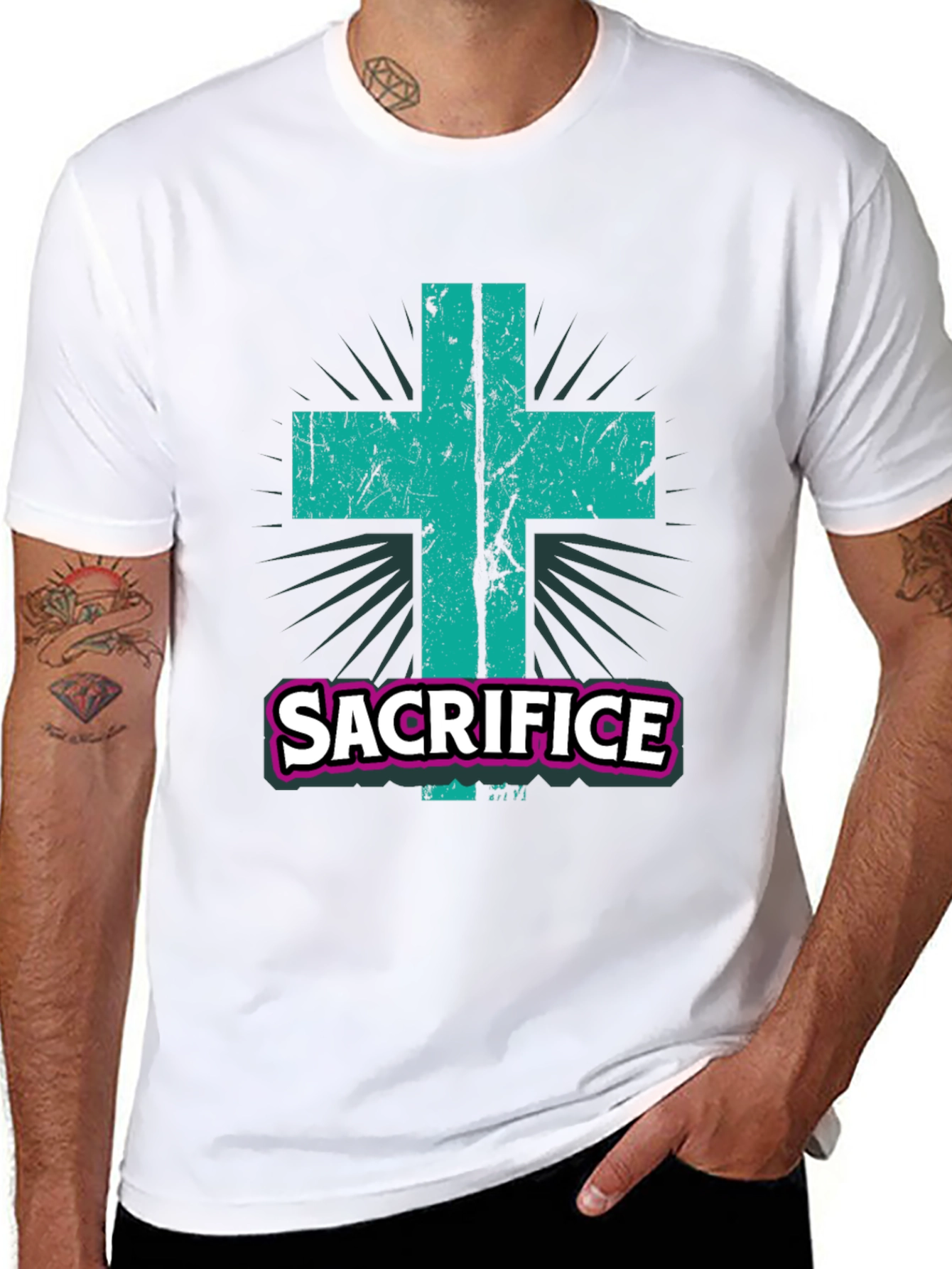 Sacrifice Graphic Tee - Religious Cross T-Shirt